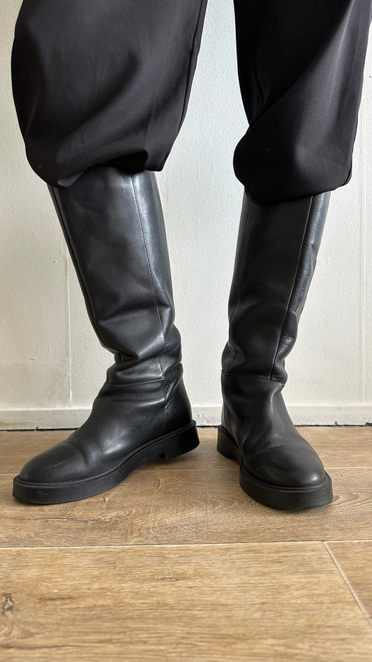 black leather riding boots