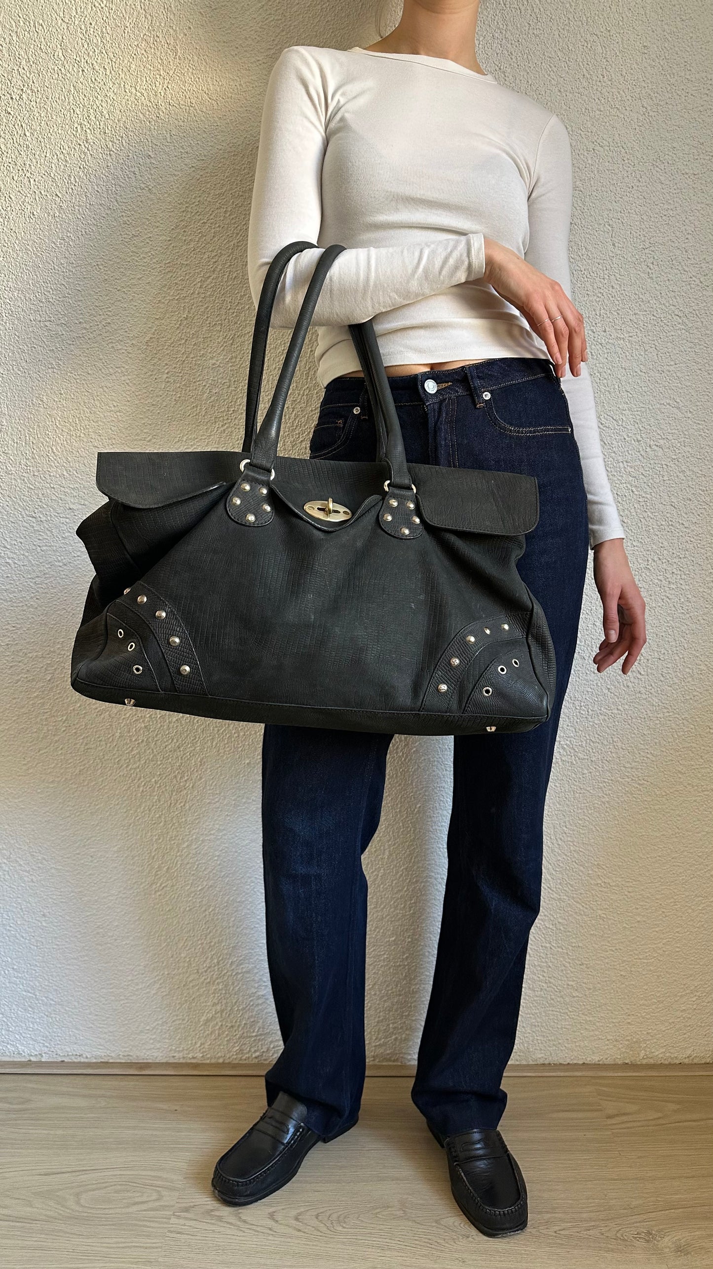 leather black oversized Muldoonys bag