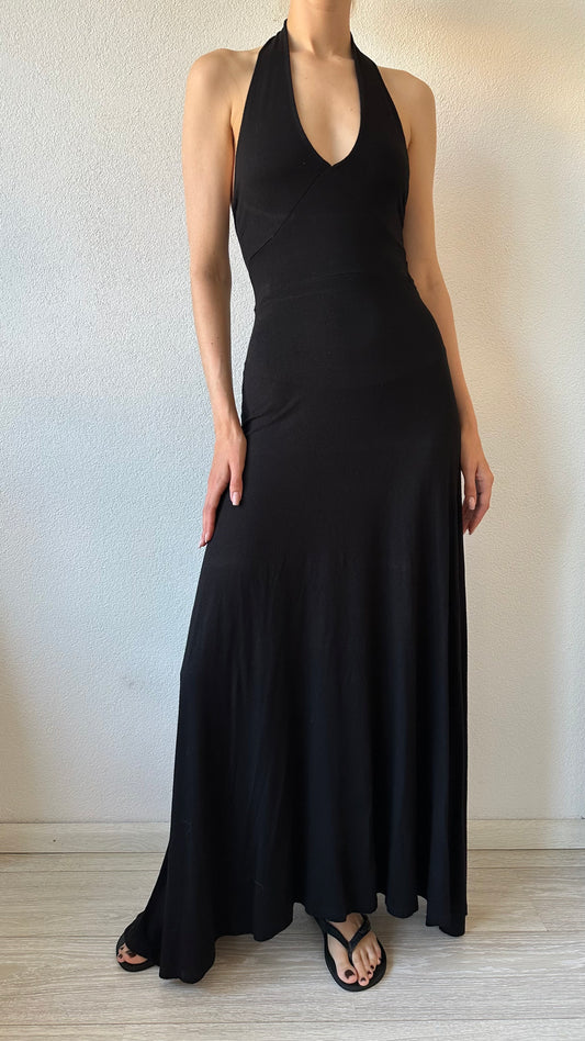 black halter dress (soft fabric, long)