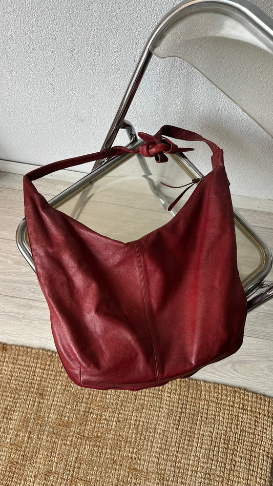 bordeaux red boho leather crossbody bag