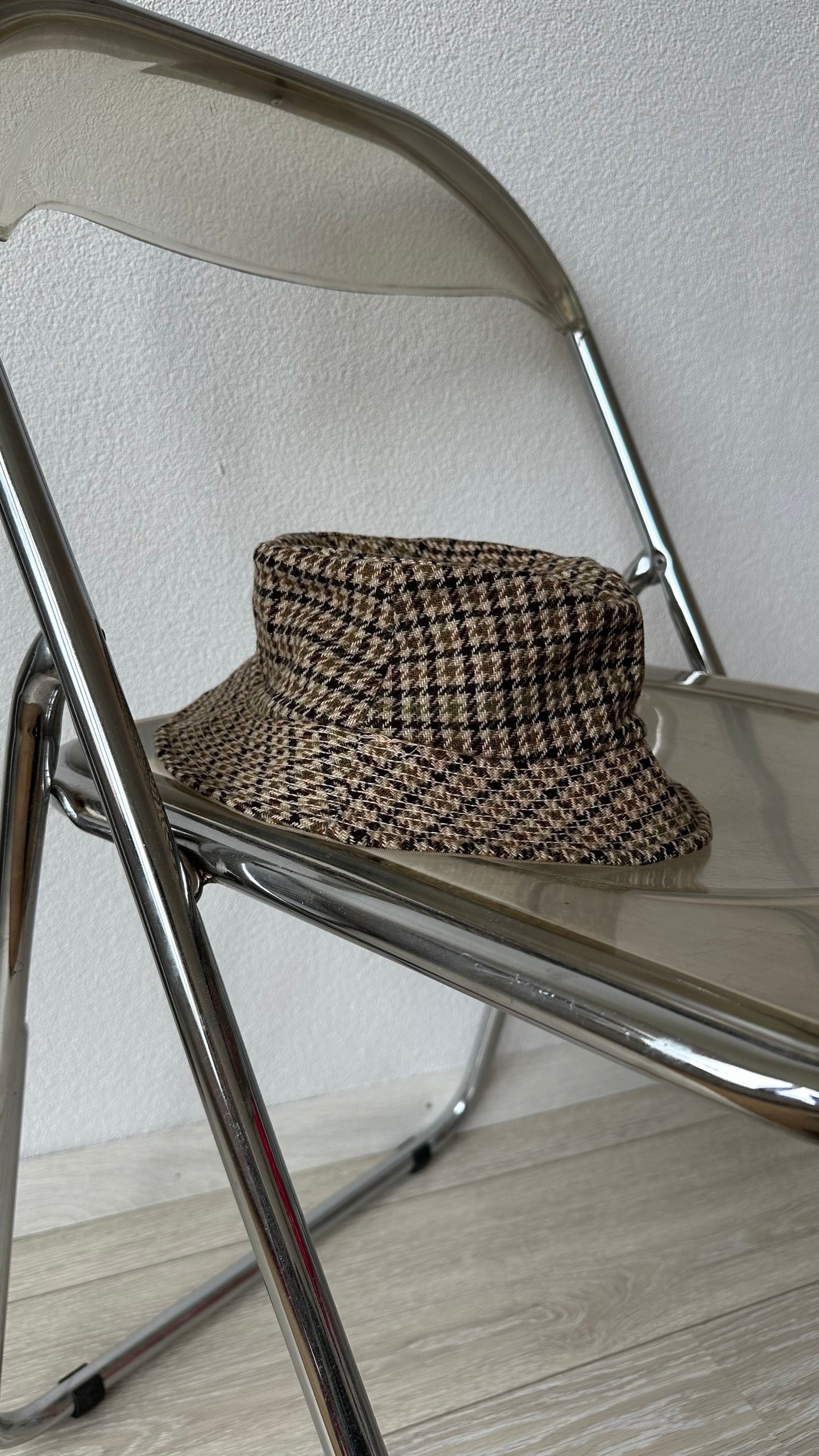 check wool reversible bucket pied-de-poule hat