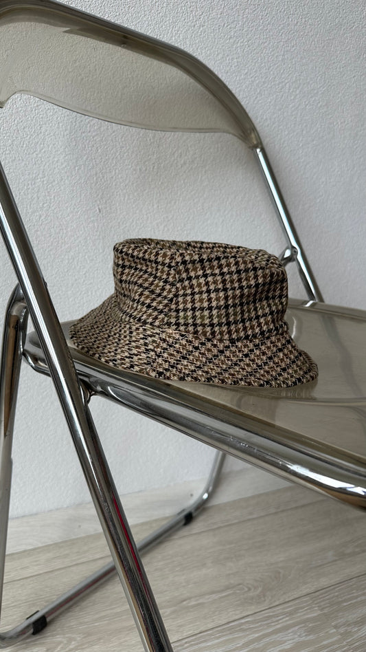 check wool reversible bucket pied-de-poule hat