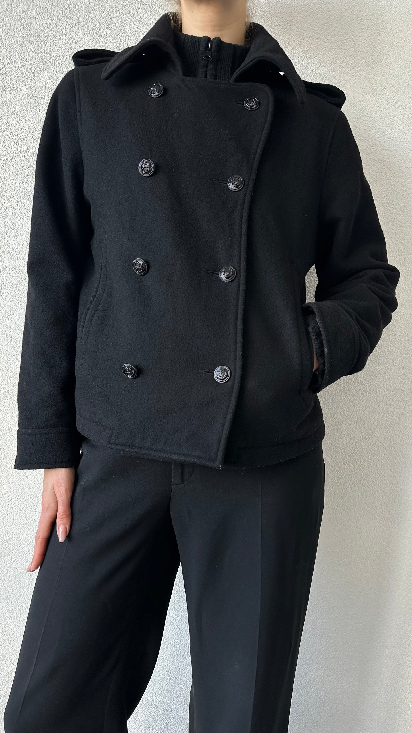 wool short double breasted coat