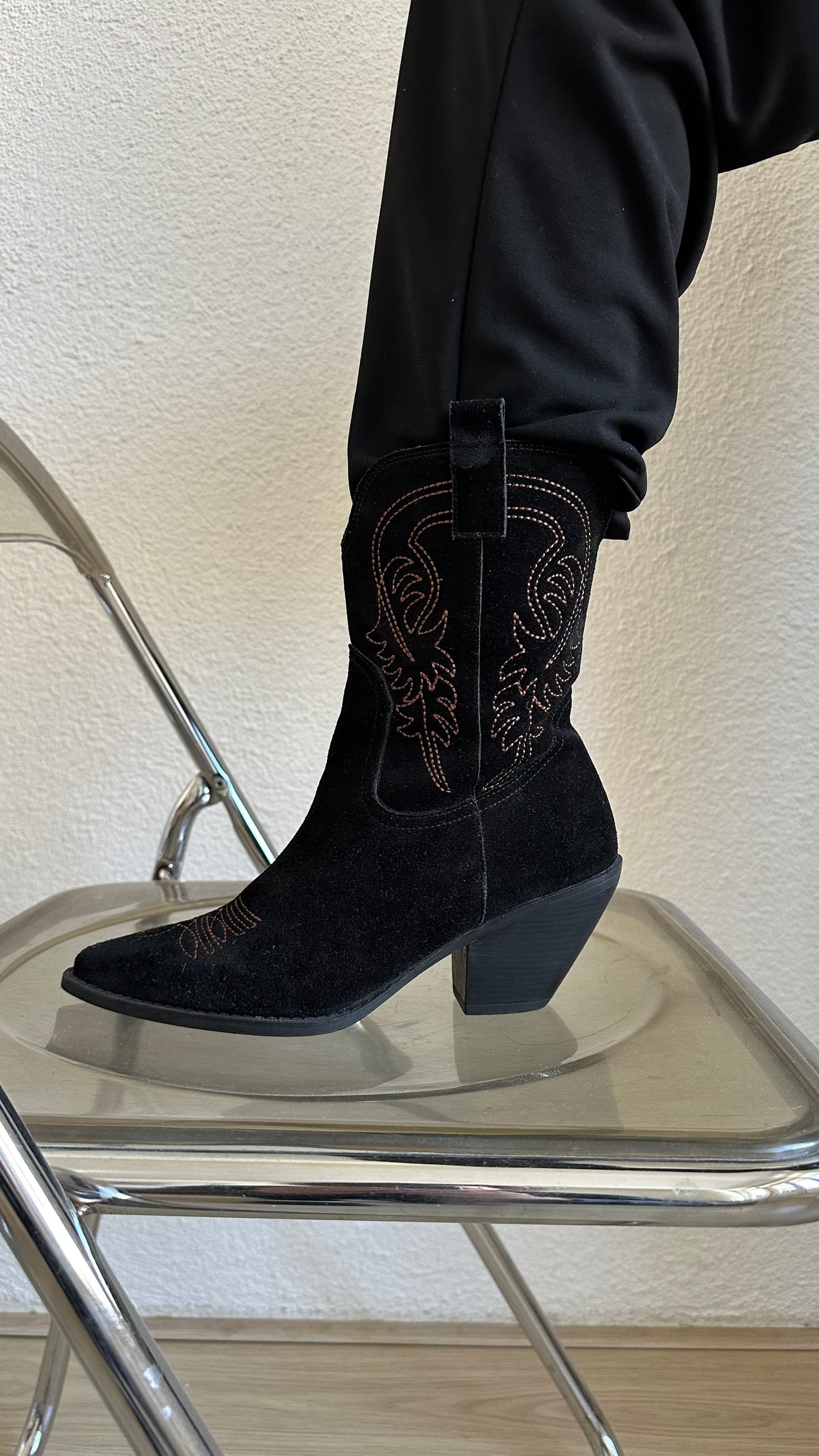 suede black cowboy boots size 39