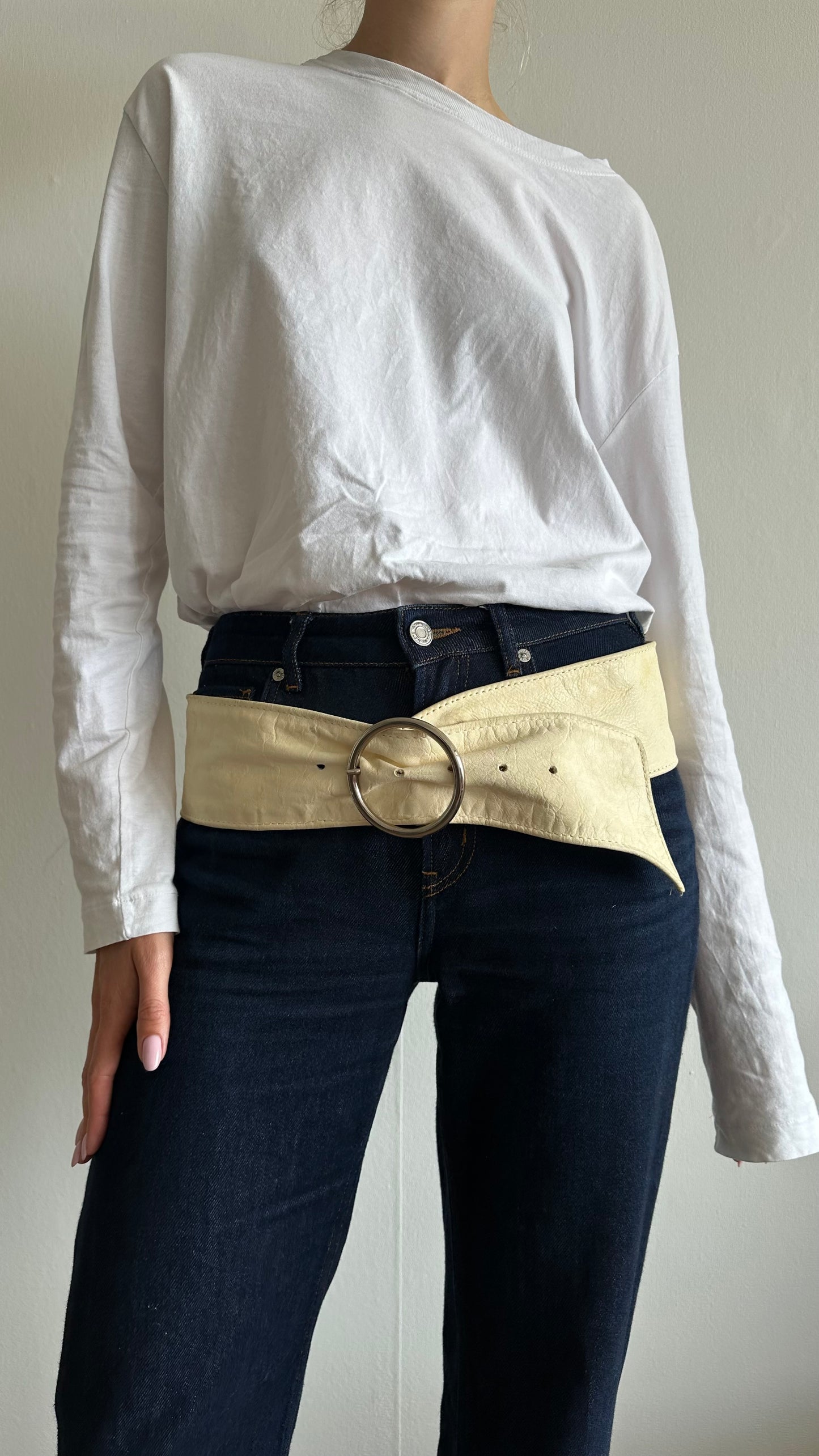 butter yellow big leather belt