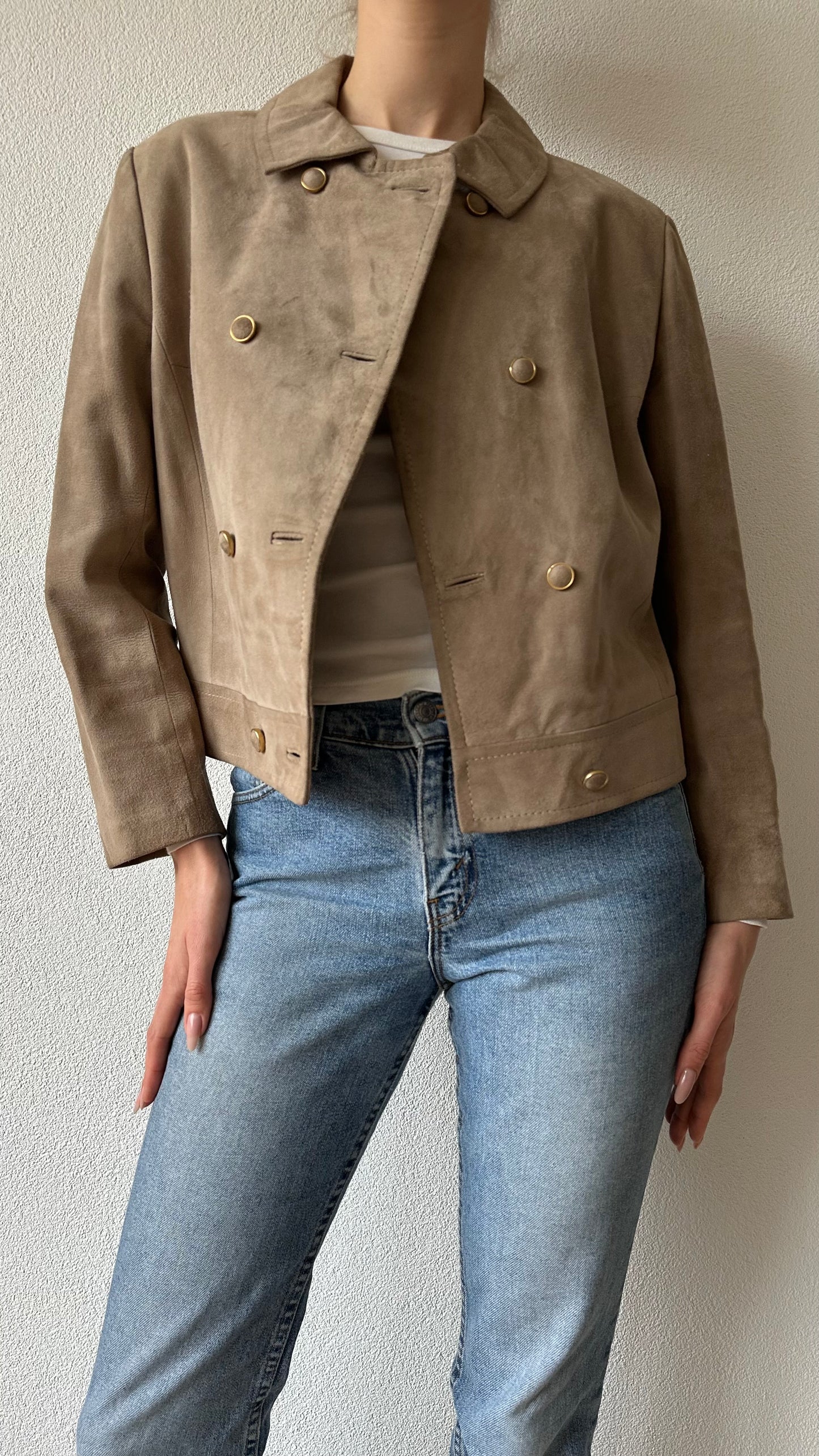 cropped suede look double breasted vintage jacket