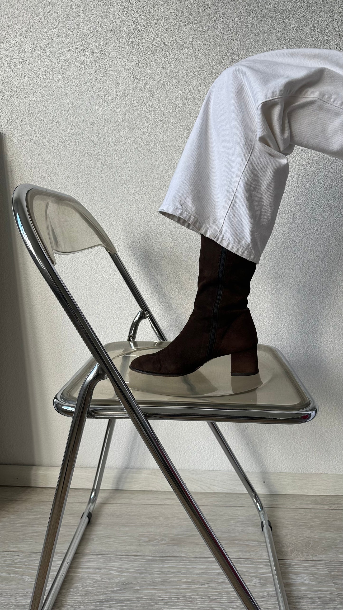 brown suede boots with inside zipper and block heel