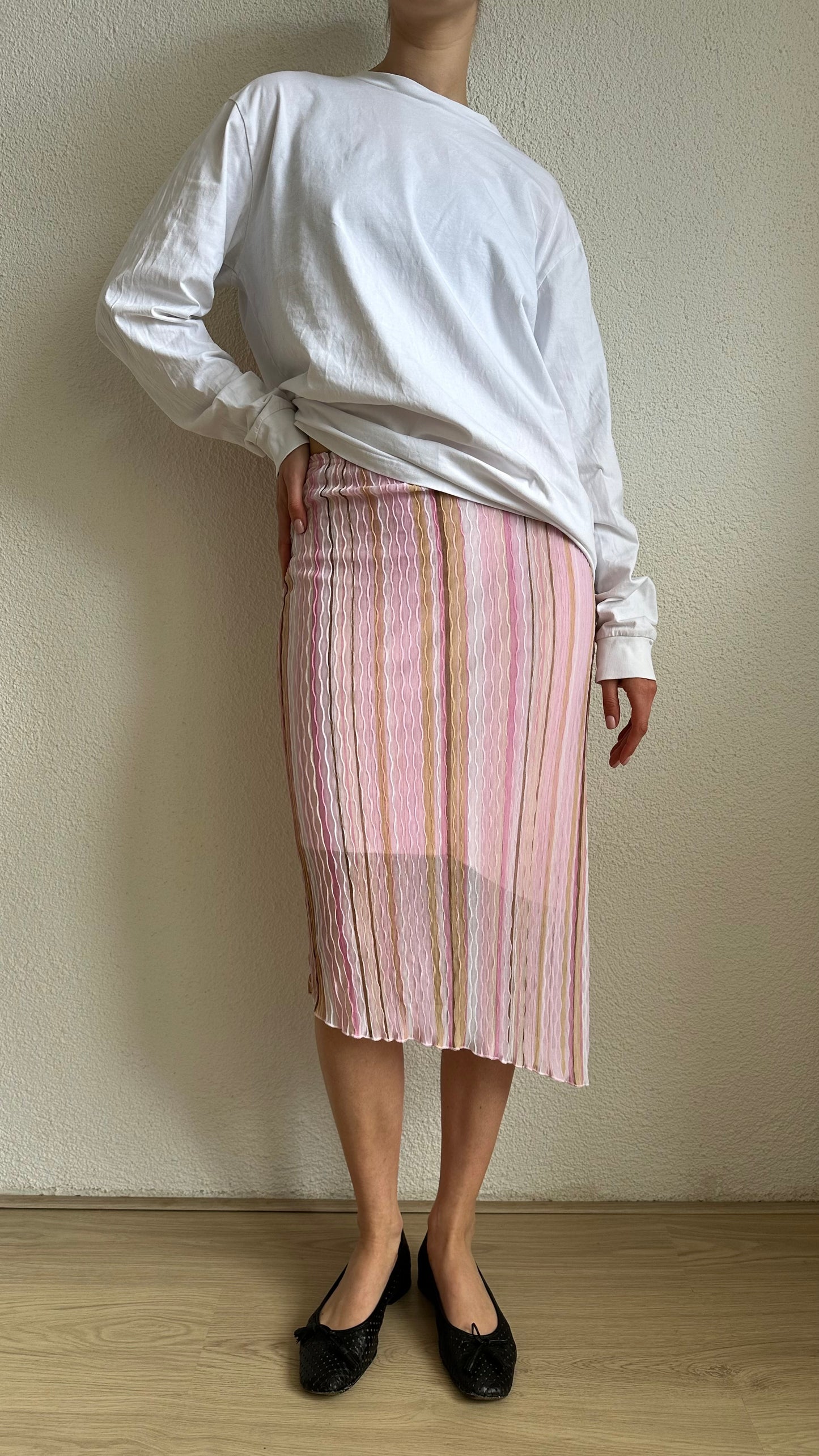 pink asymmetrical vertical striped carrie skirt