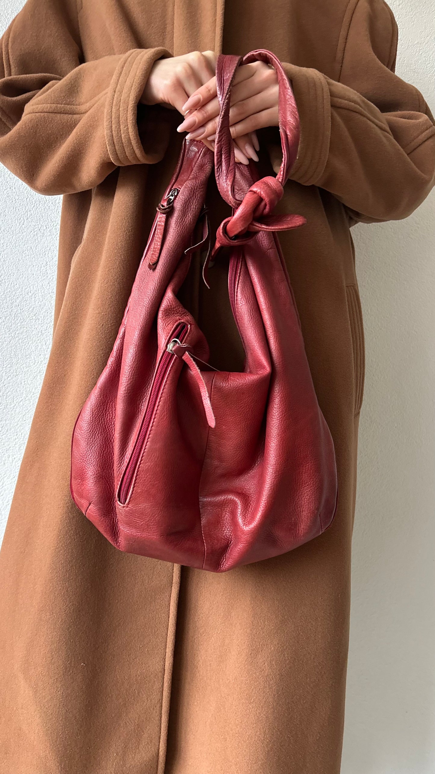 bordeaux red boho leather crossbody bag