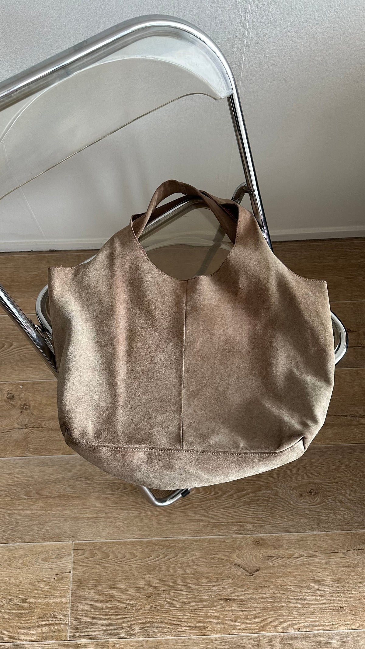 beige suede slouchy shoulderbag