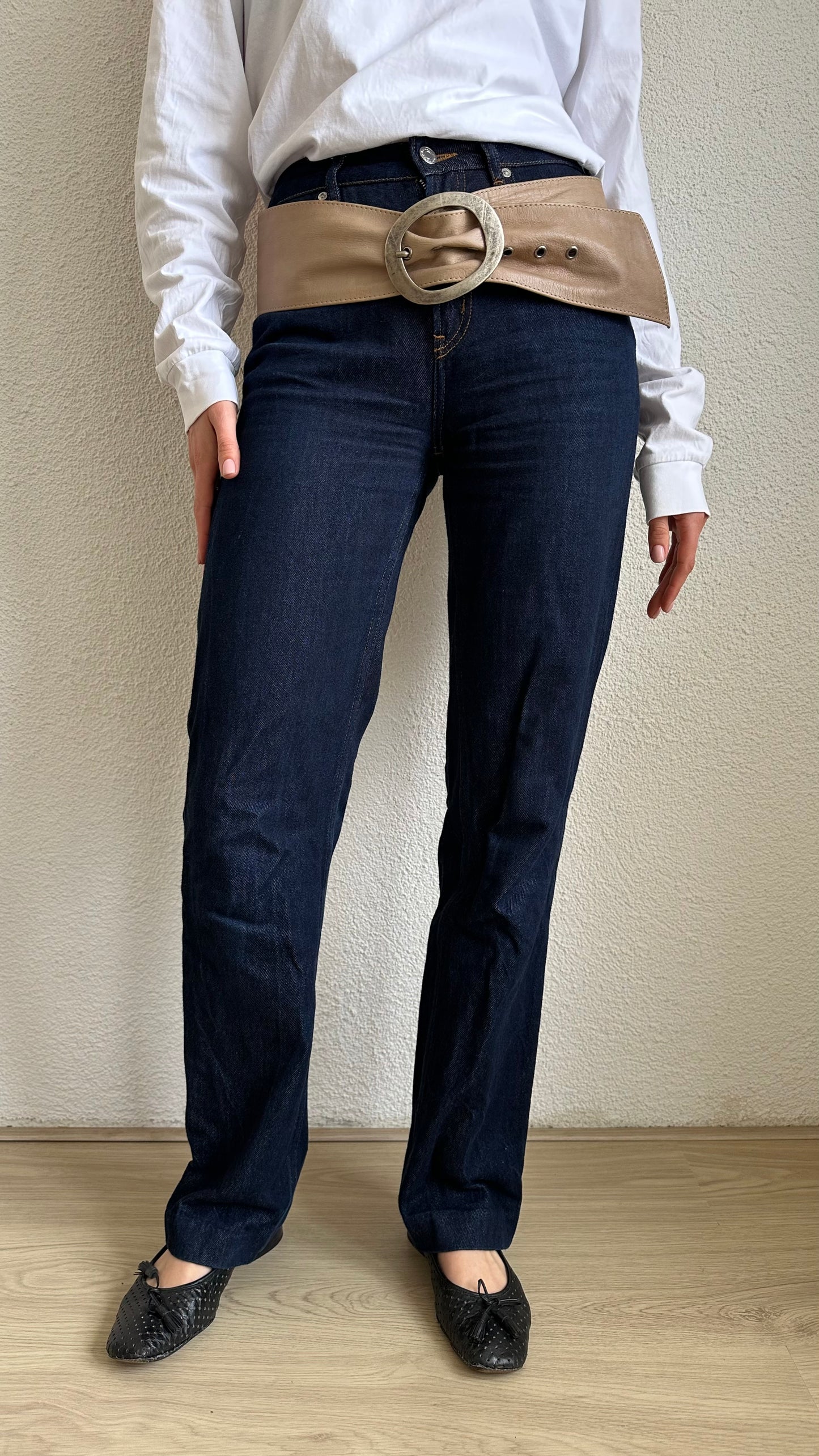 big vintage beige wide belt