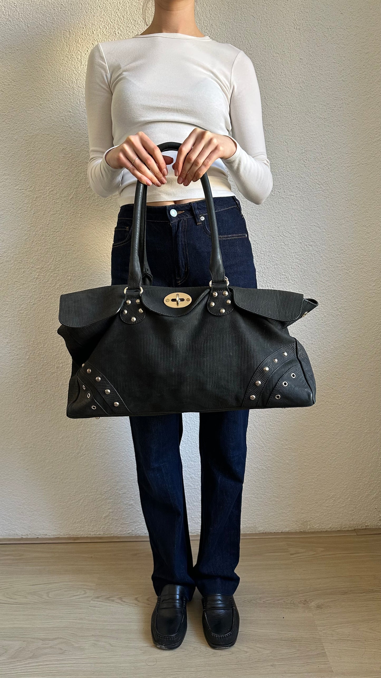 leather black oversized Muldoonys bag