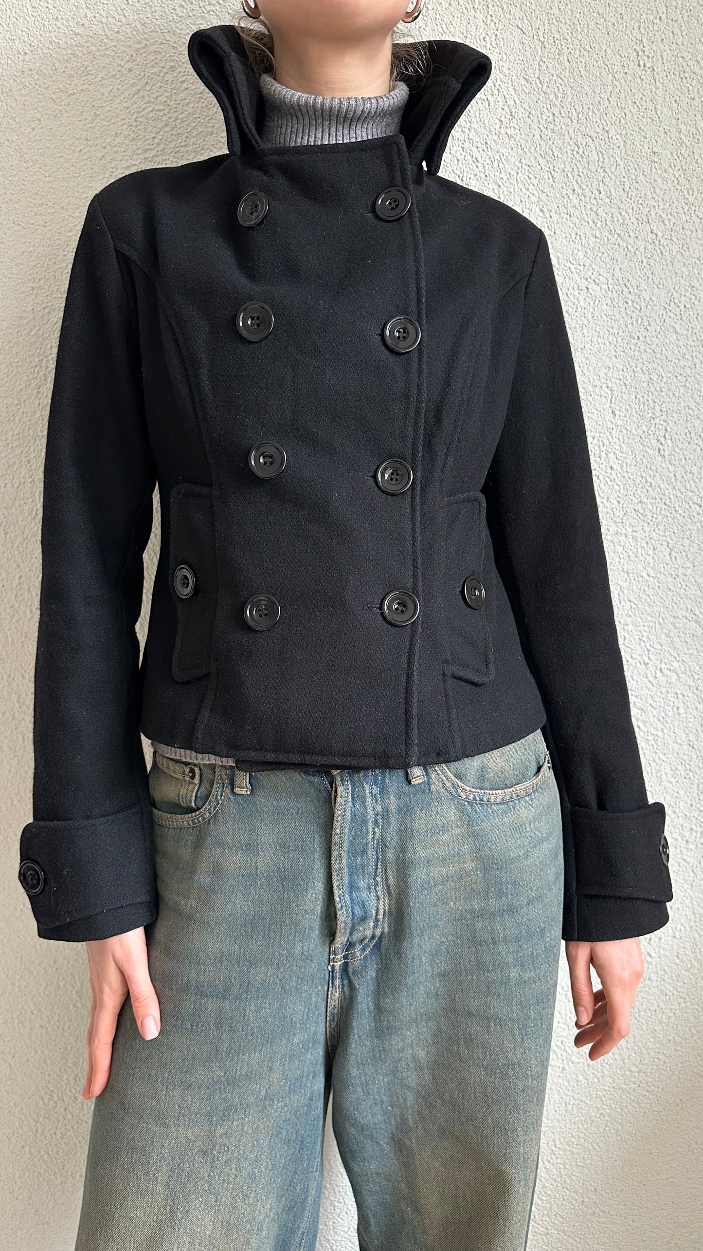 short black wool mix peacoat short