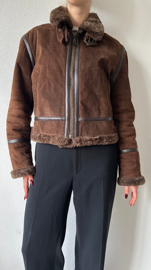 suede short brown lammy coat