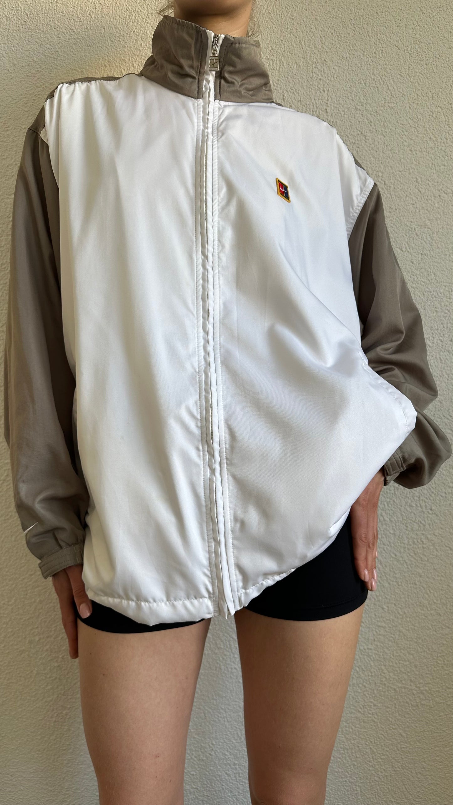 vintage taupe white nike tracksuit pants windbreaker jacket
