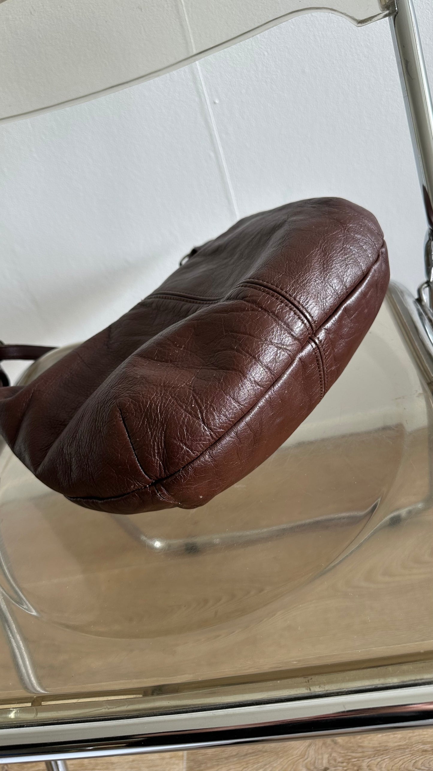 dark brown leather round vintage shoulder bag