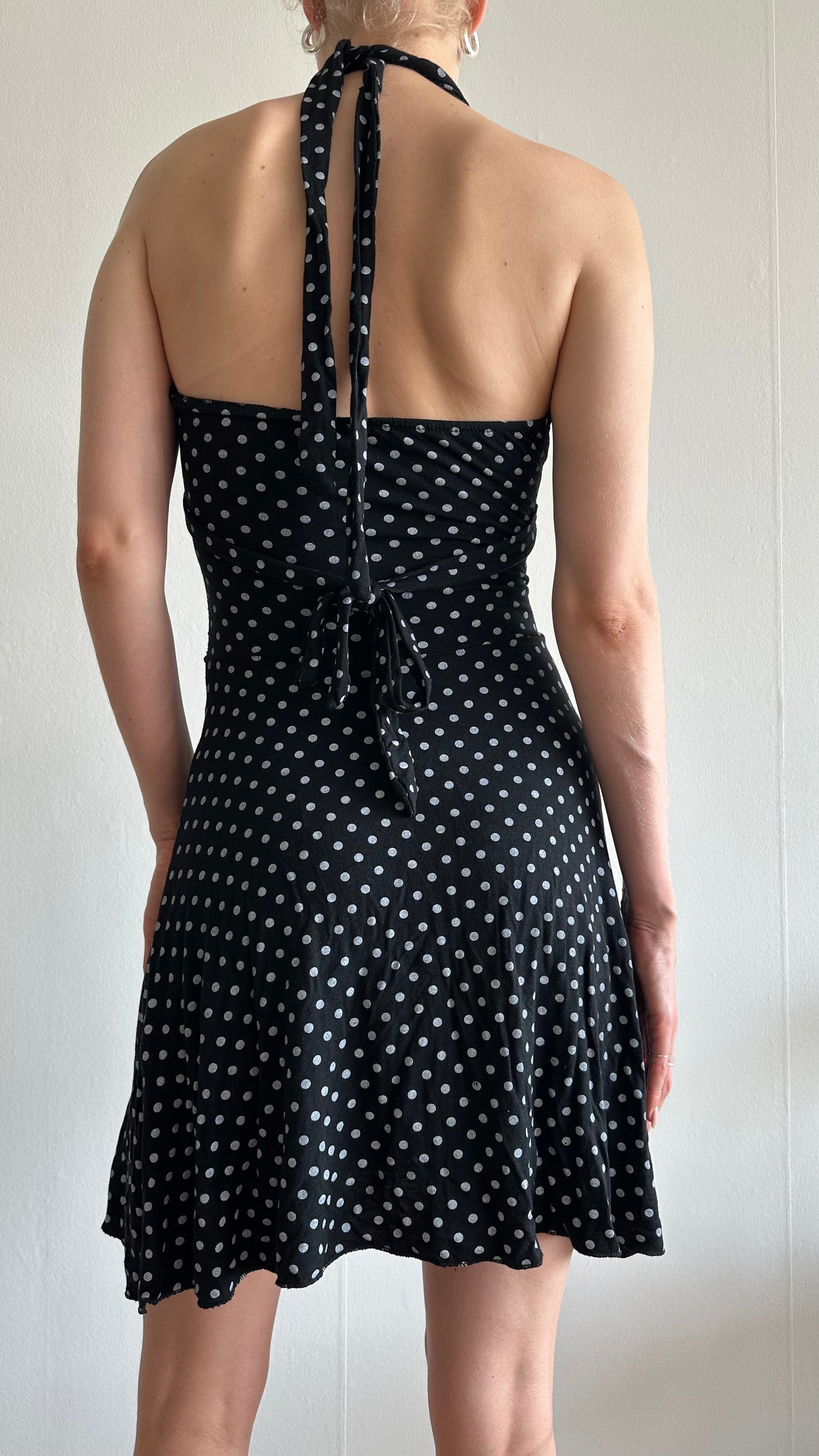 polkadot black halter dress