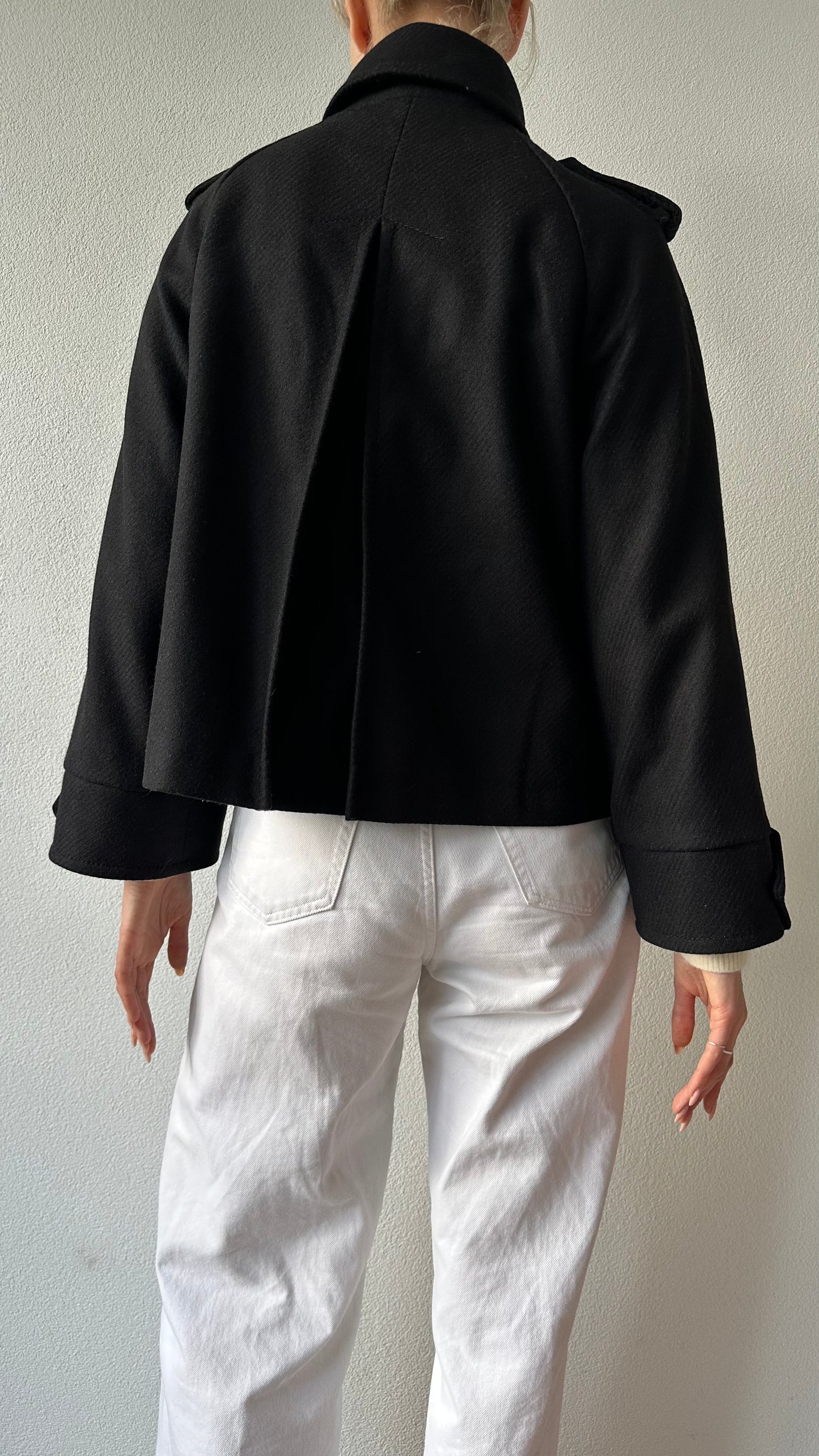 black wool coat from Massimo Dutti with raglan sleeves