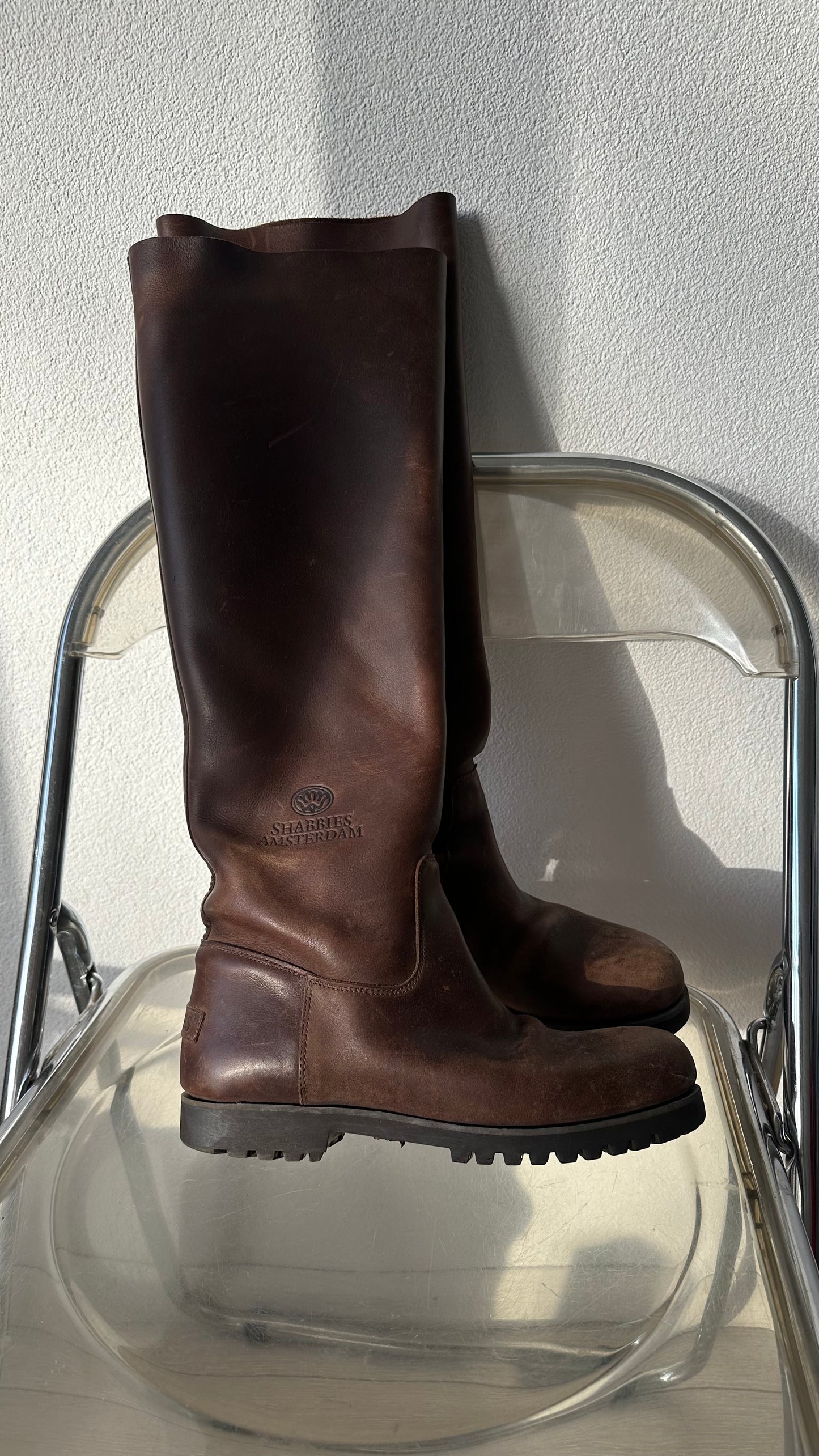 brown leather high boots from Shabbies Amsterdam with a naturally worn look