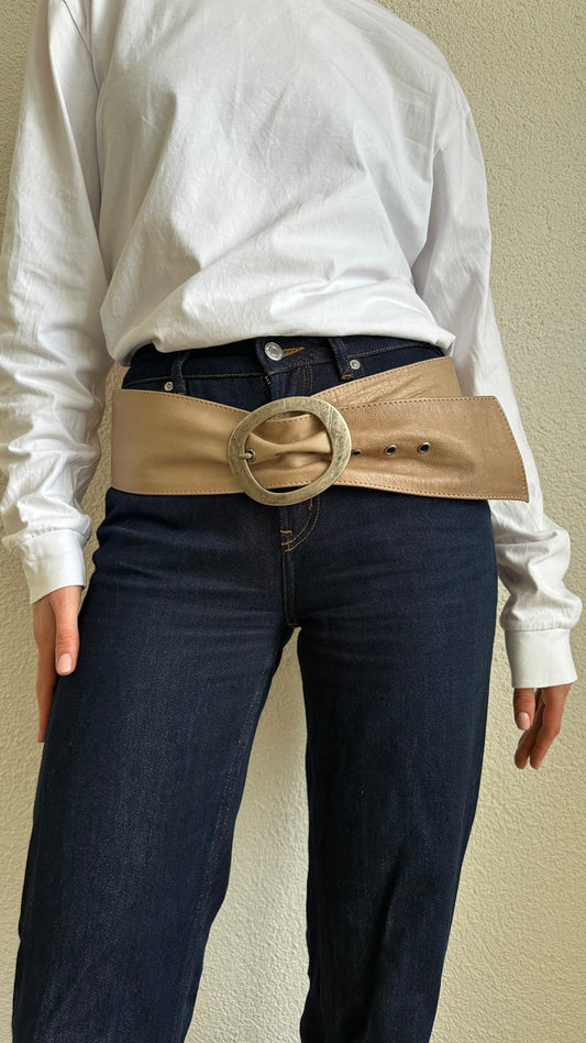 big vintage beige wide belt