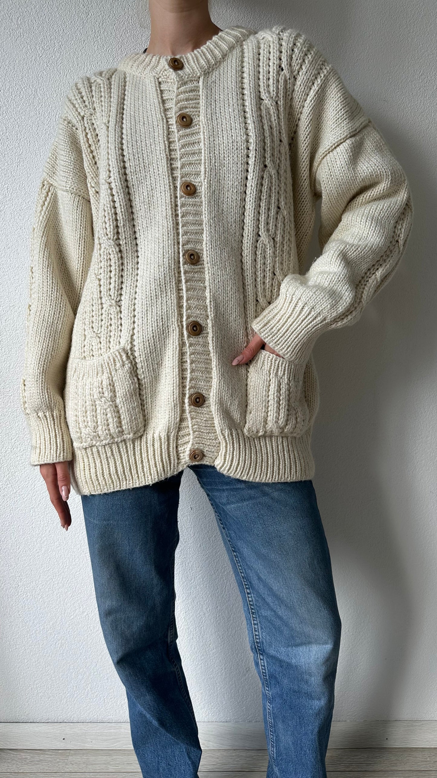beige wool oversized vintage cardigan