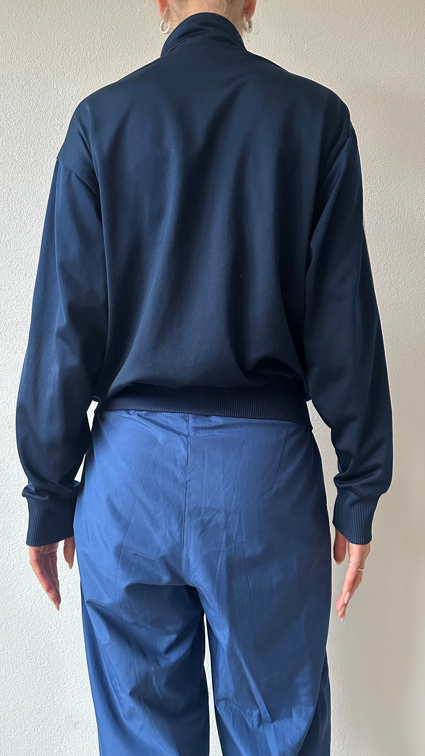 zip-up adidas cardigan dark blue with white details