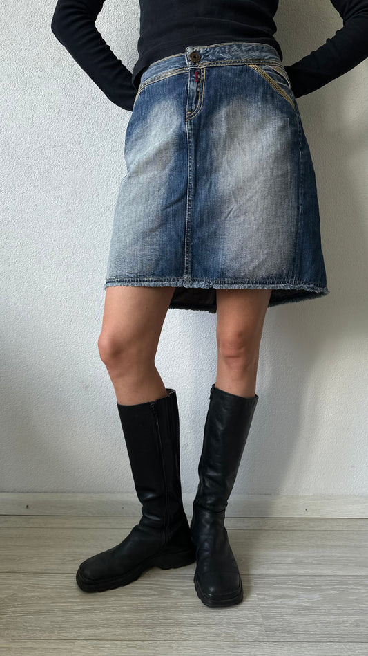 Y2K Replay denim mini skirt with back strap detail