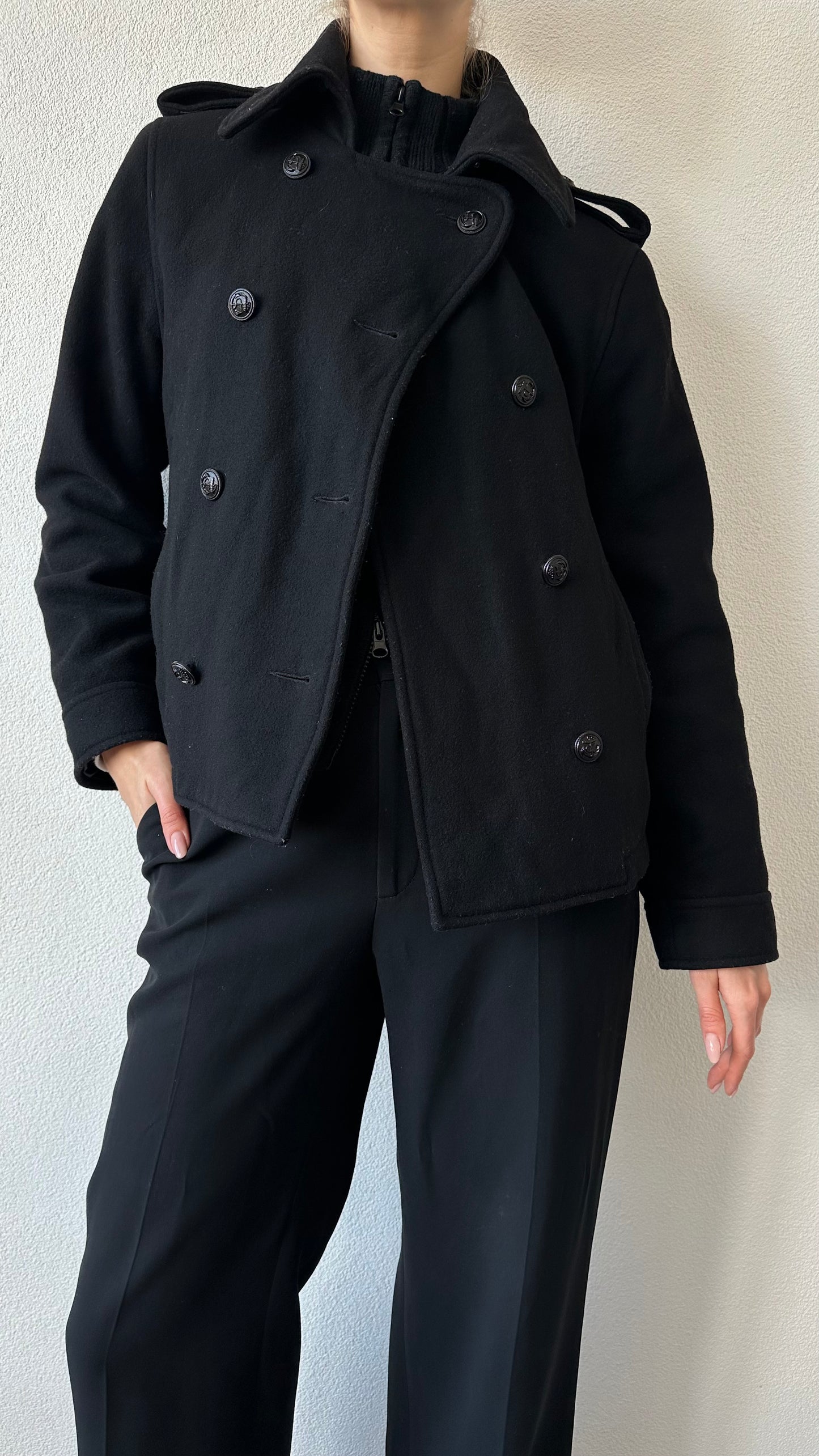 wool short double breasted coat