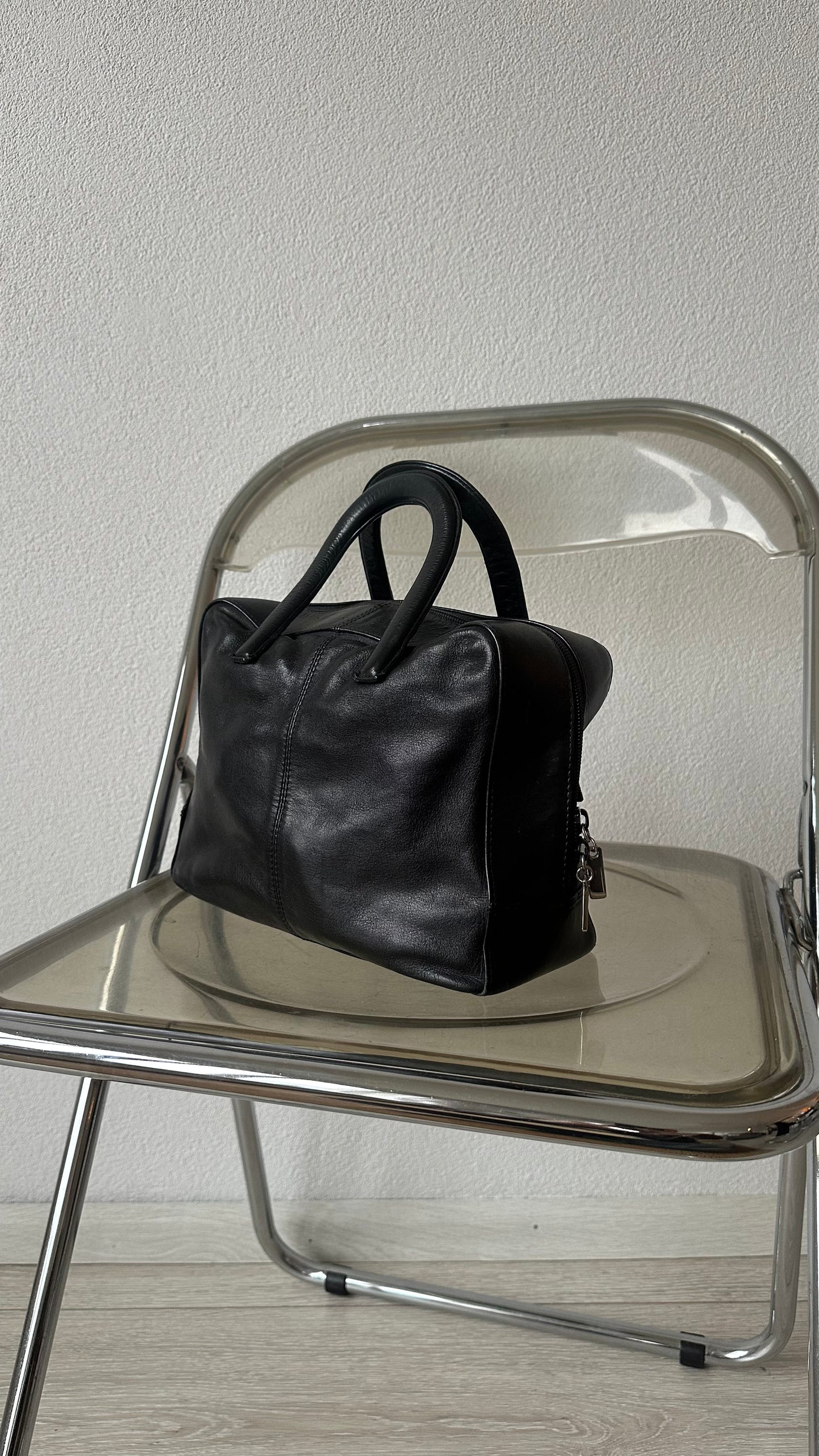 leather black small square handbag