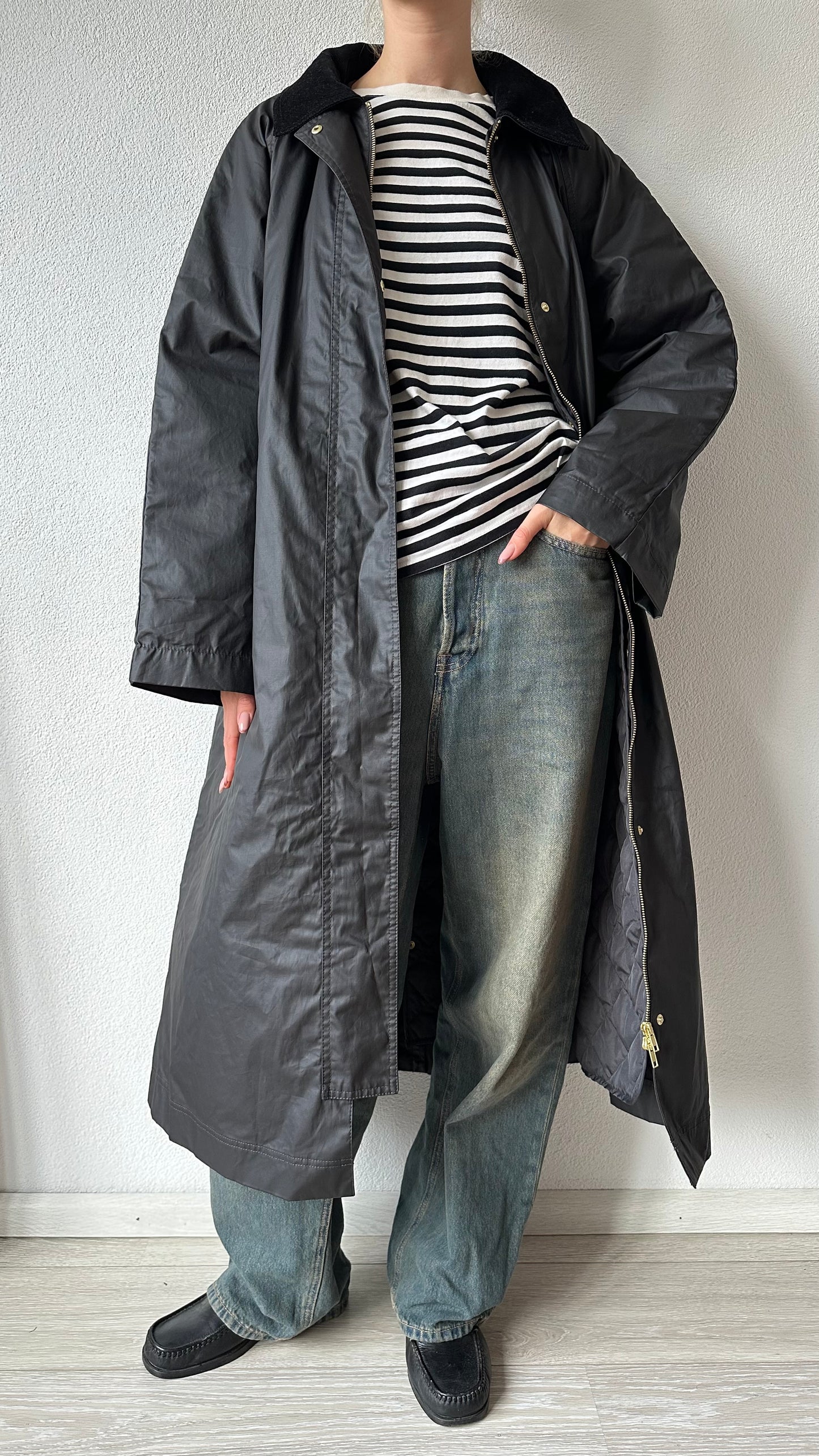 long black rain coat corduroy collar