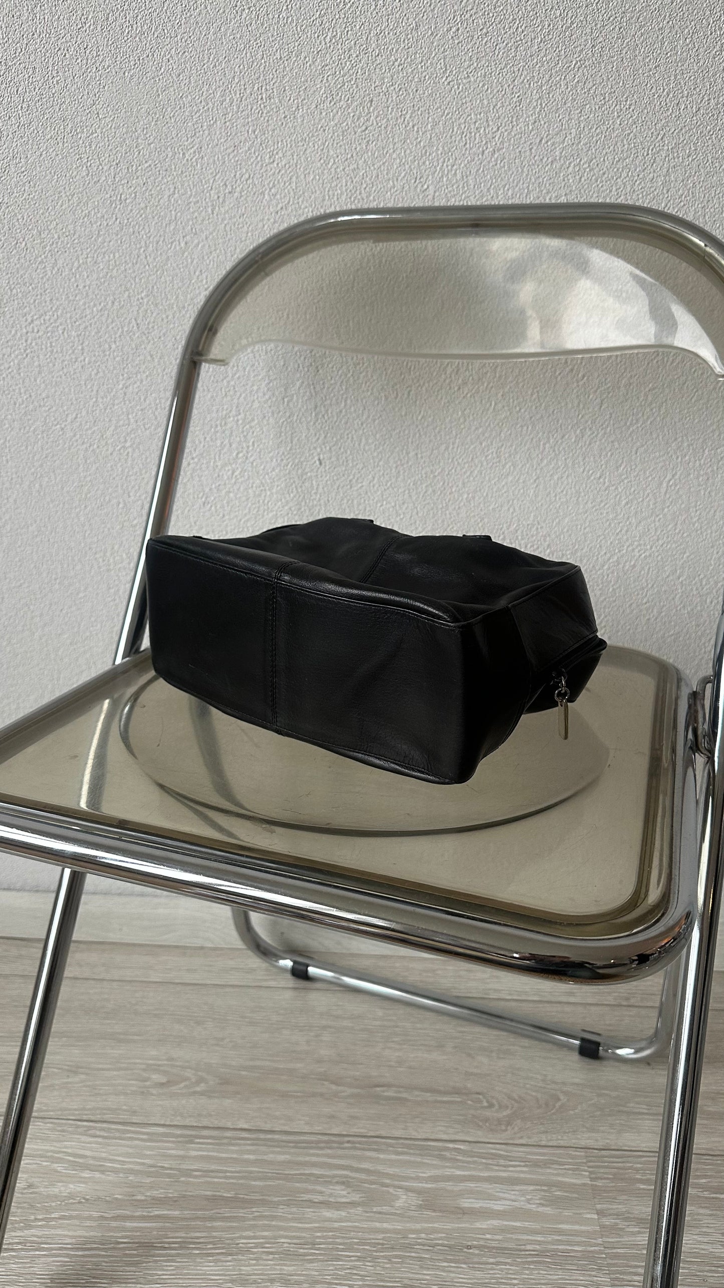 leather black small square handbag