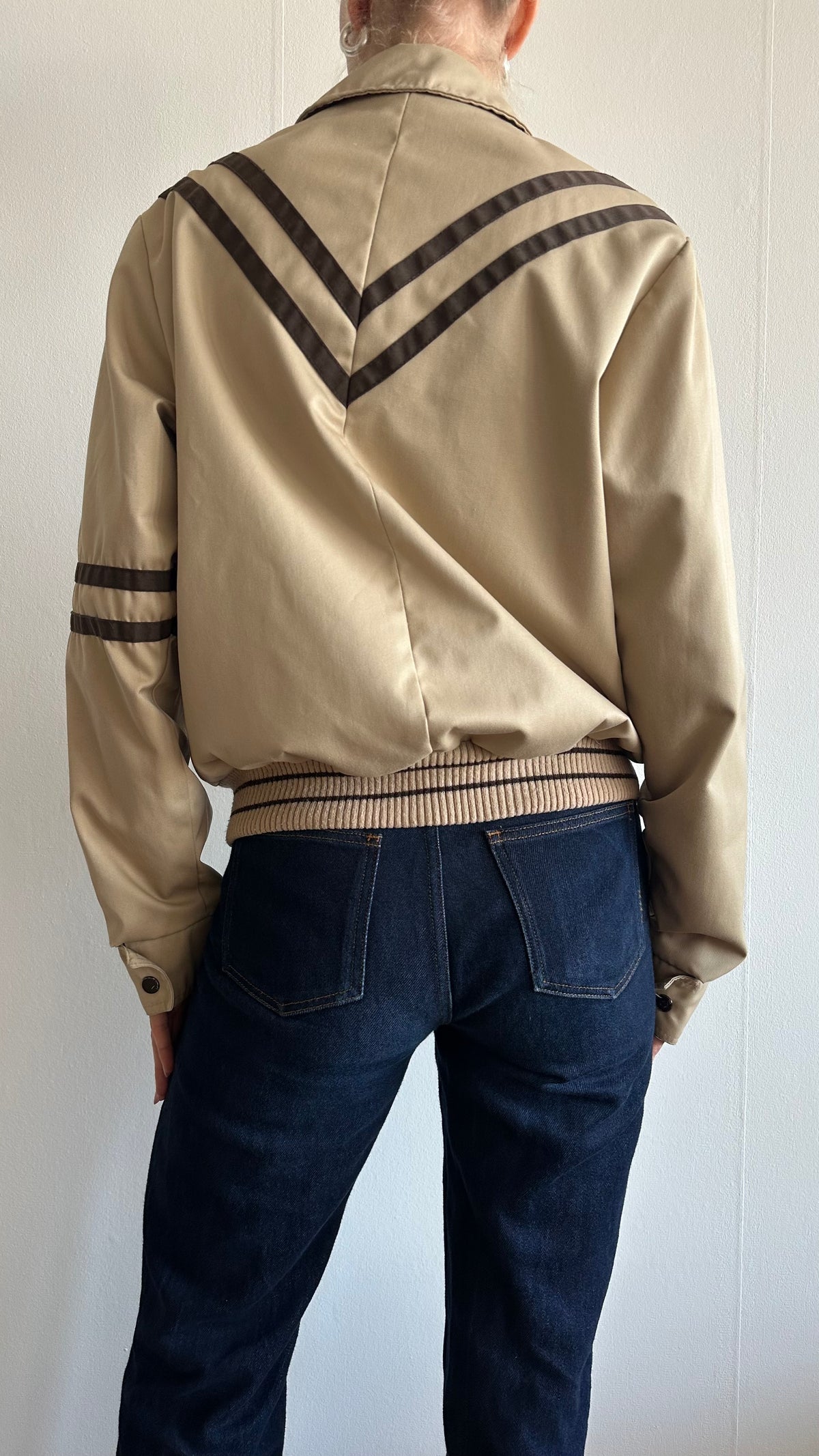 70s inspired vintage camel brown bomberjacket
