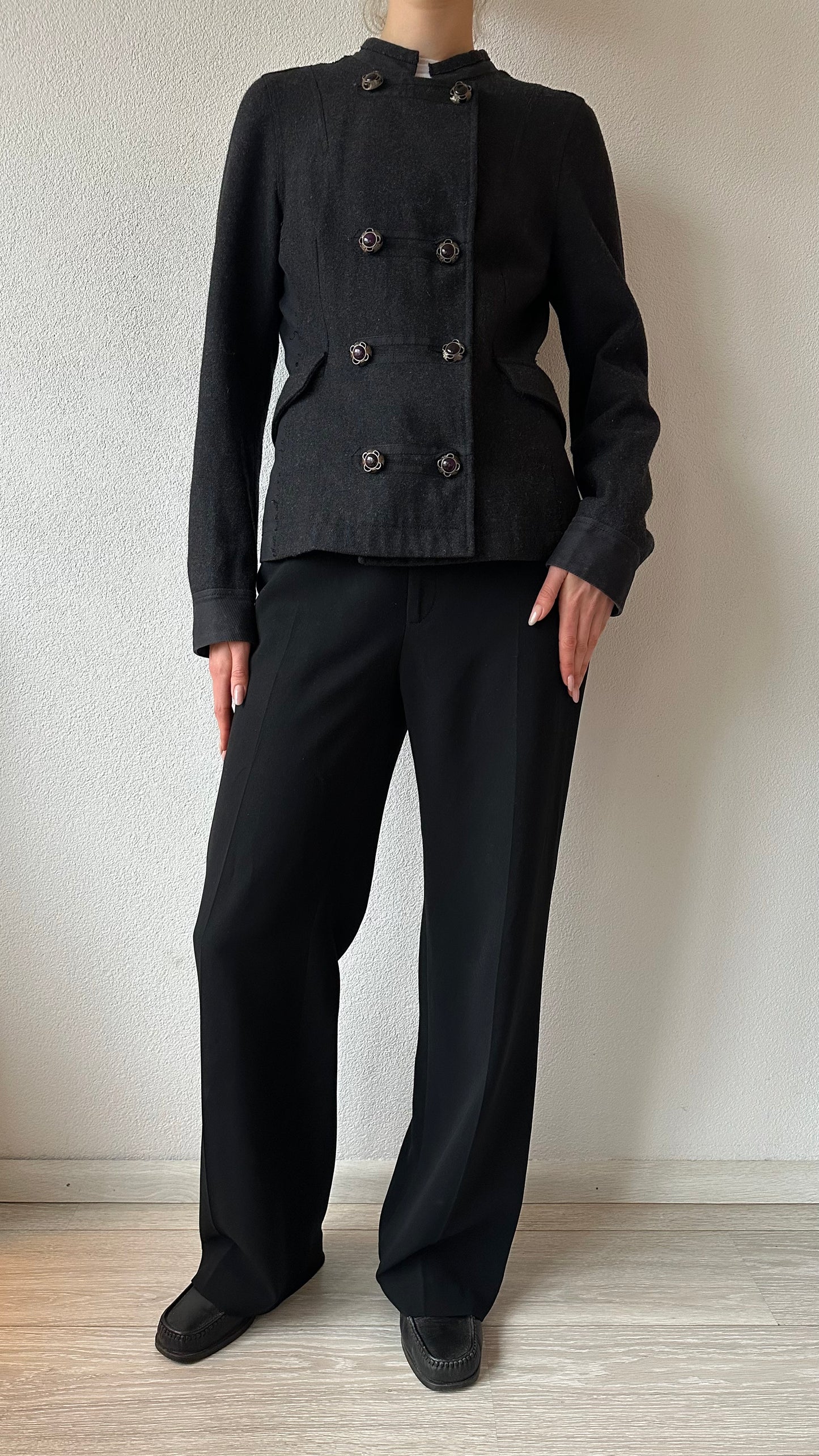 grey military inspired wool jacket