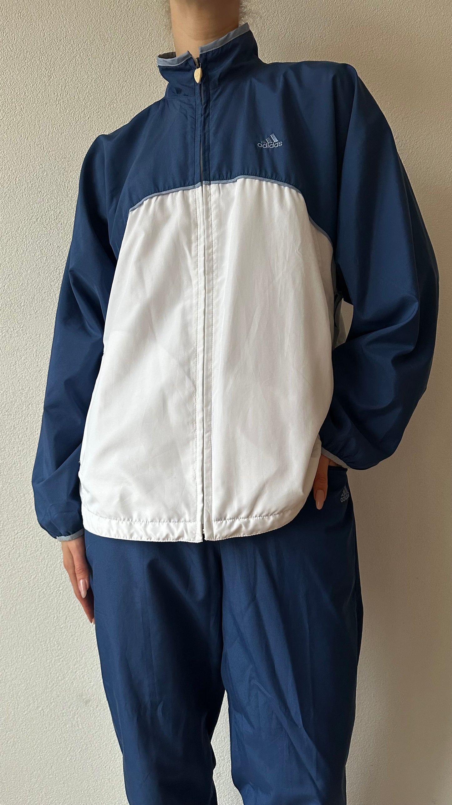 vintage Adidas zip-up tracksuit dark blue with white details