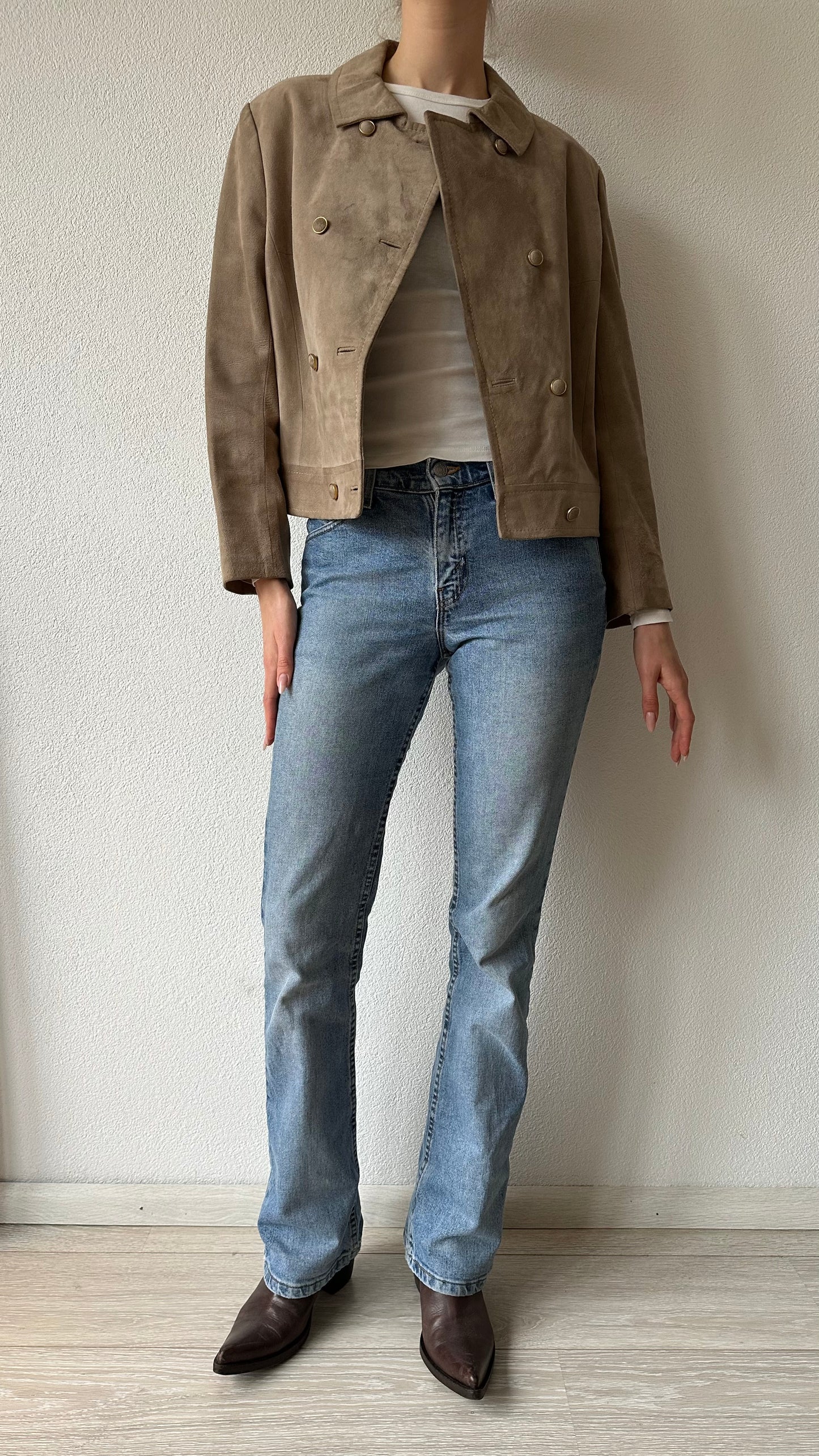 cropped suede look double breasted vintage jacket