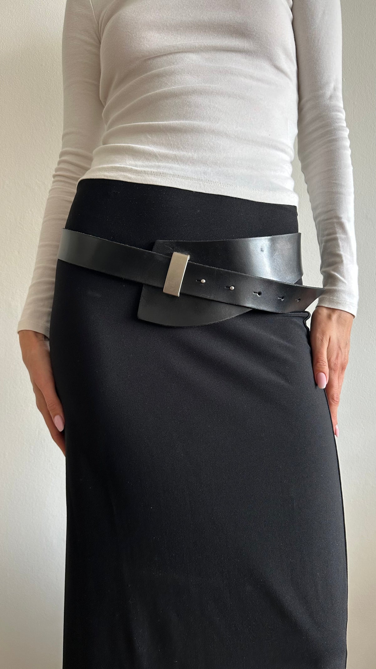 black leather statement belt
