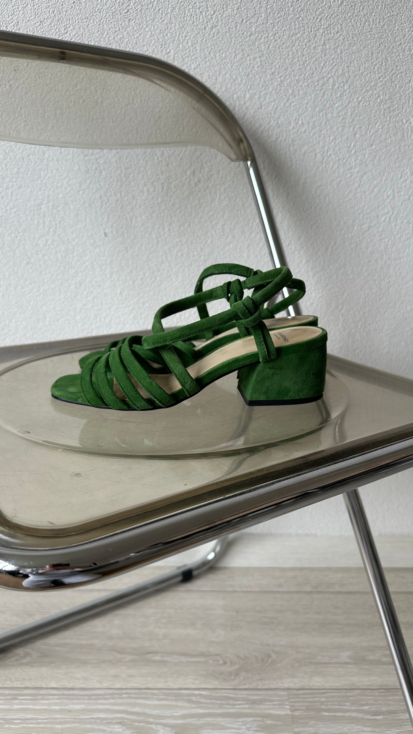 suede green Vagabond sandal heels
