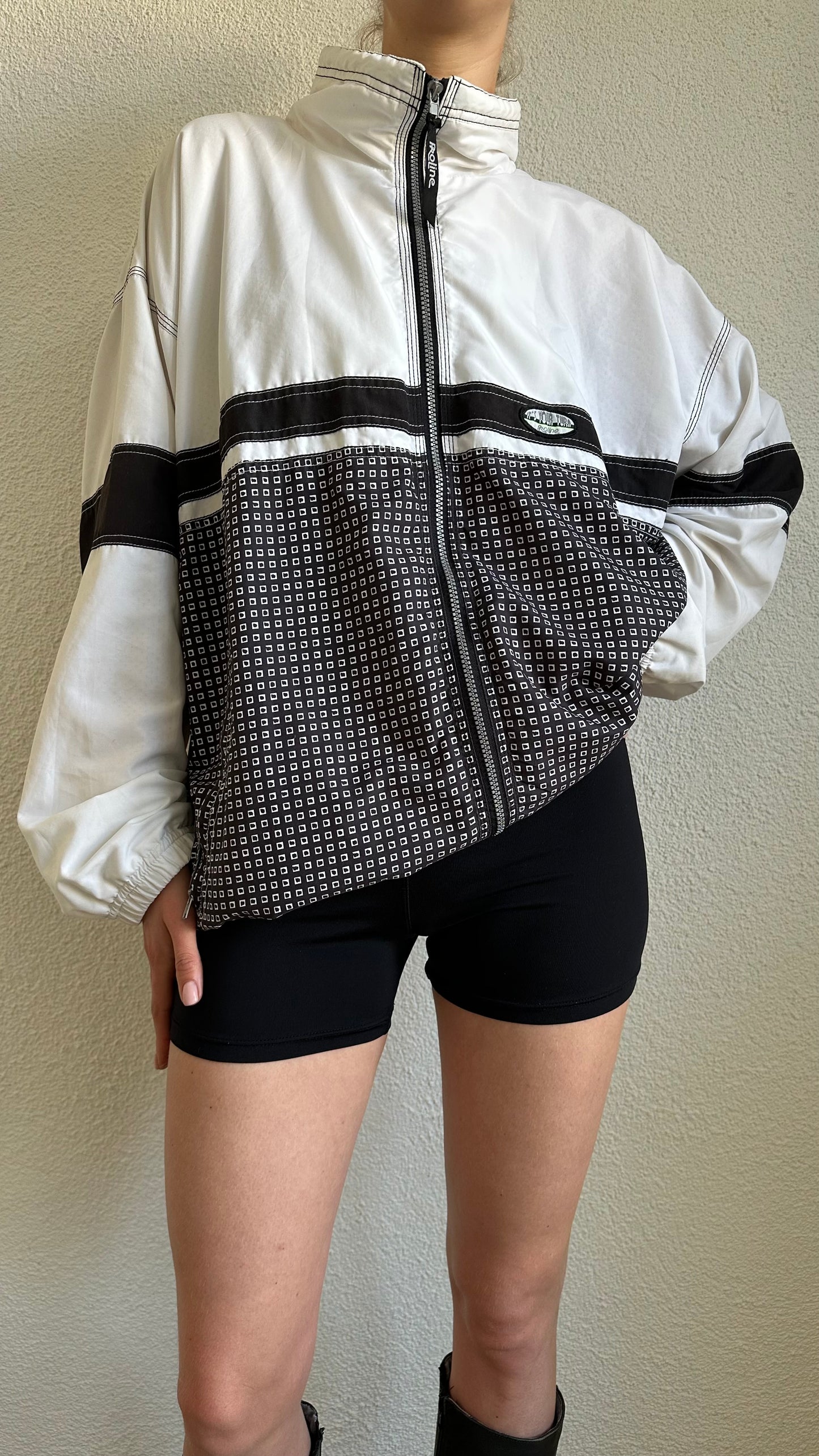 vintage track jacket windbreaker black and white