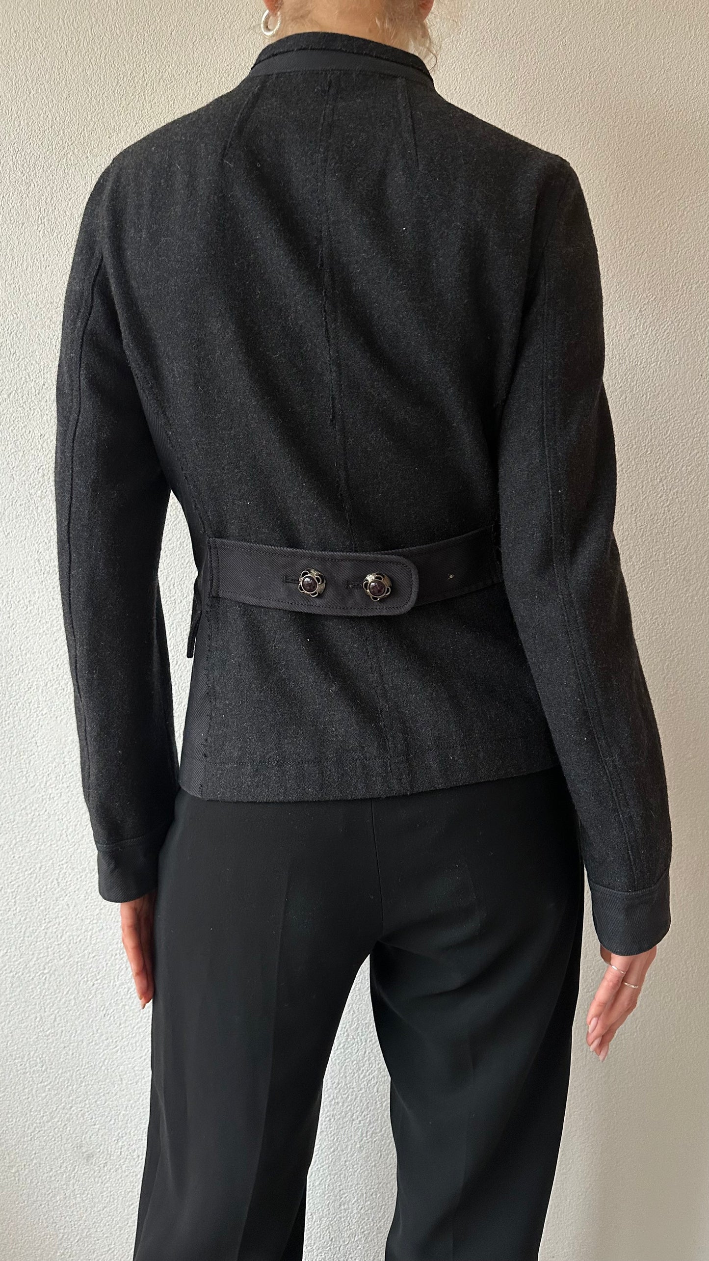grey military inspired wool jacket
