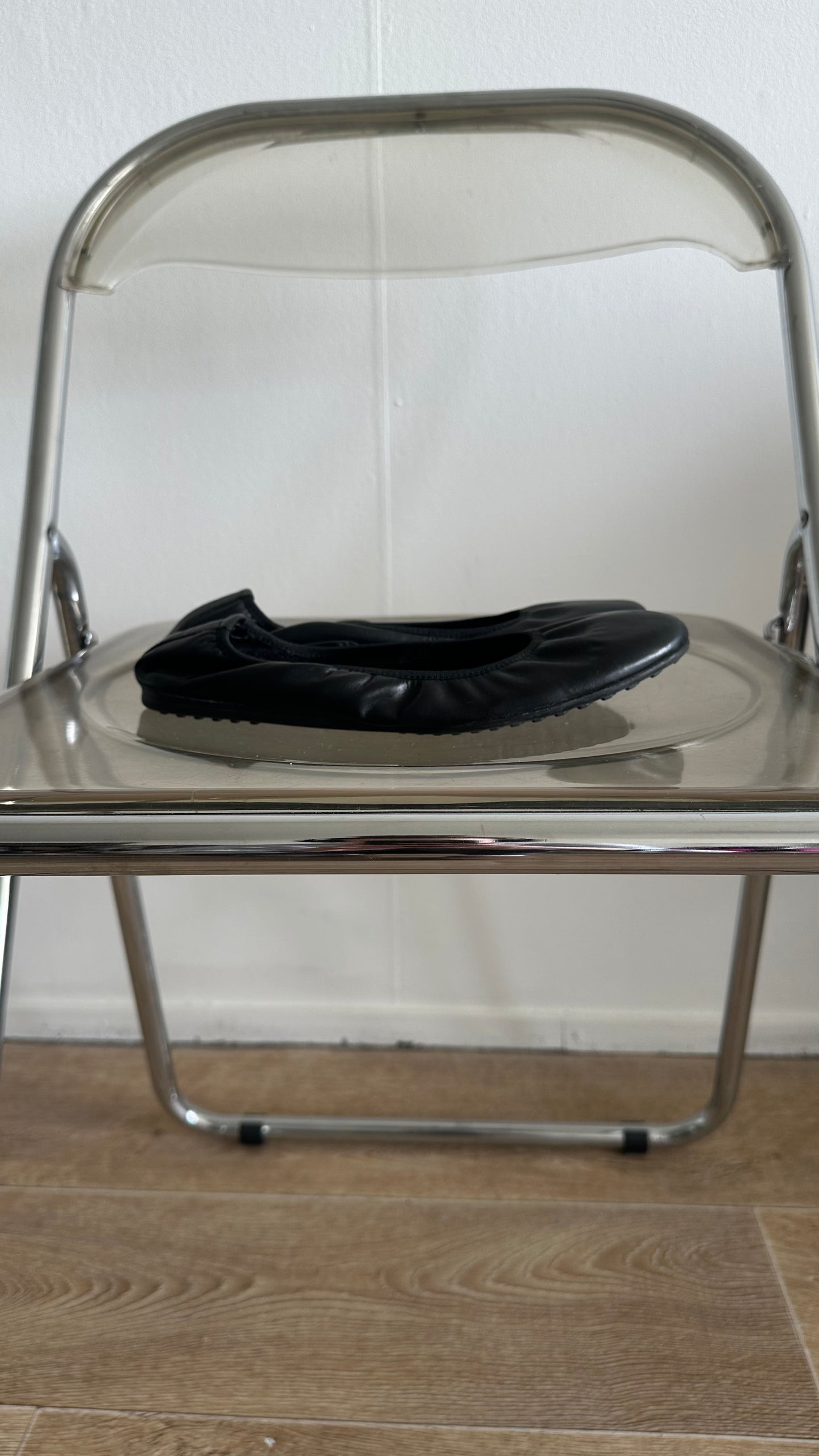 black leather ballet flats