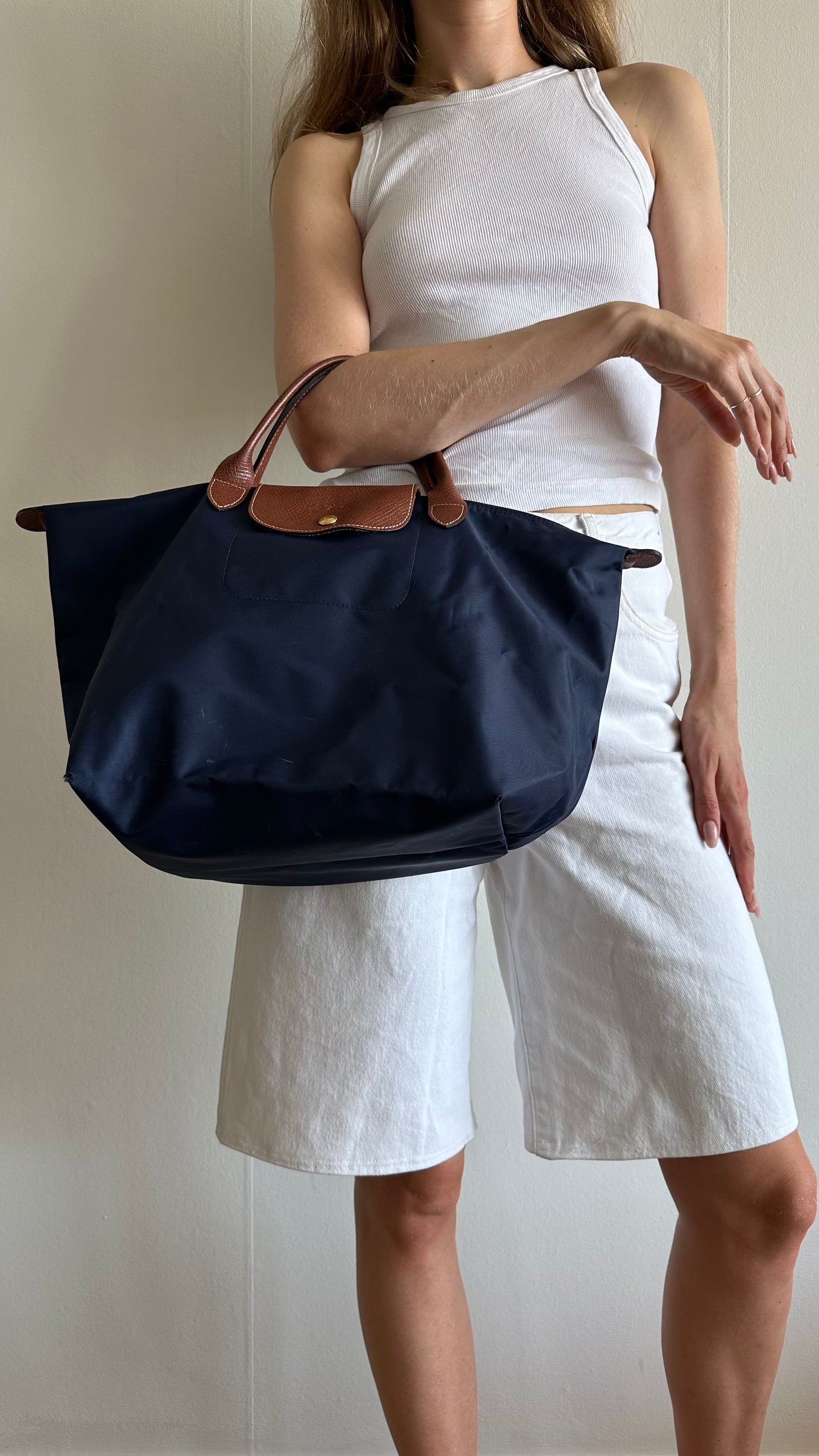 blue Longchamp le pliage bag
