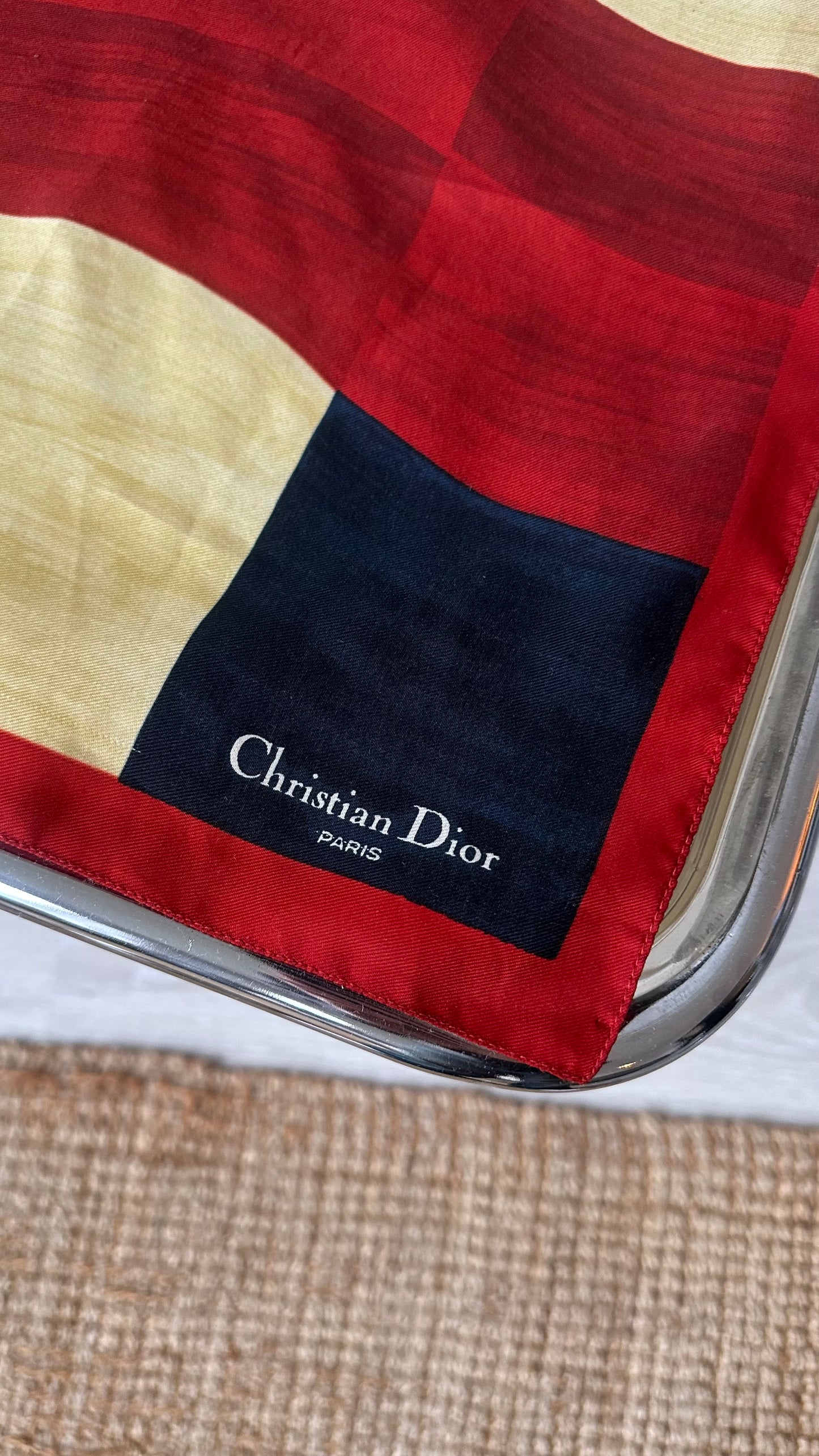 Christian Dior silk scarf red blue yellow