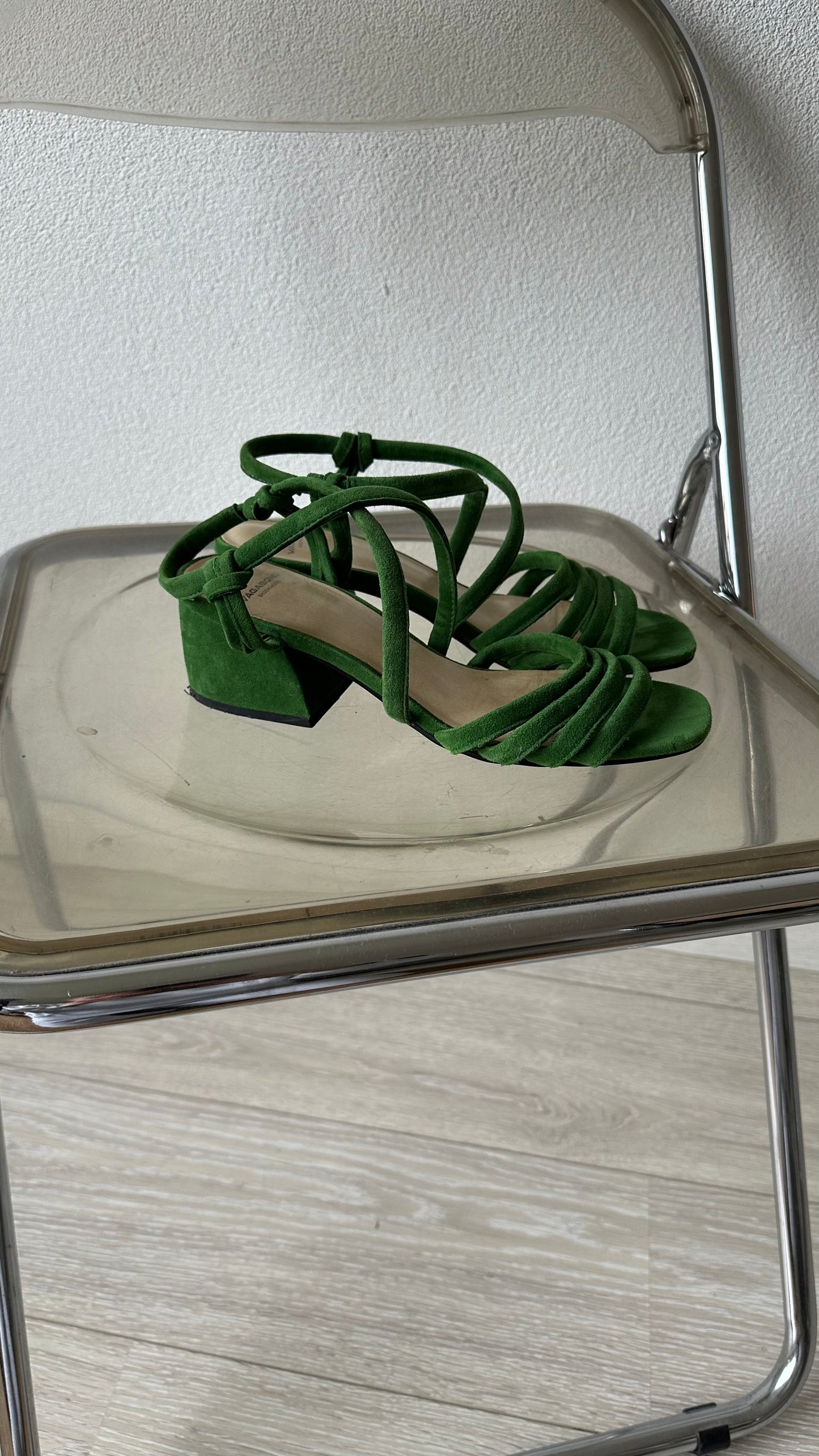 suede green Vagabond sandal heels