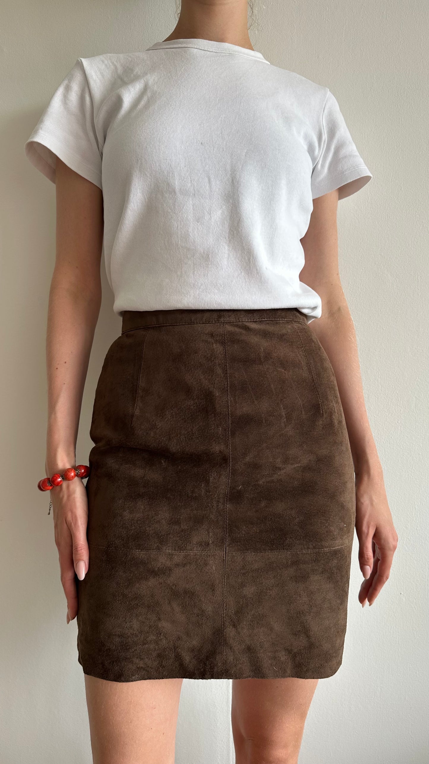 brown suede leather vintage skirt