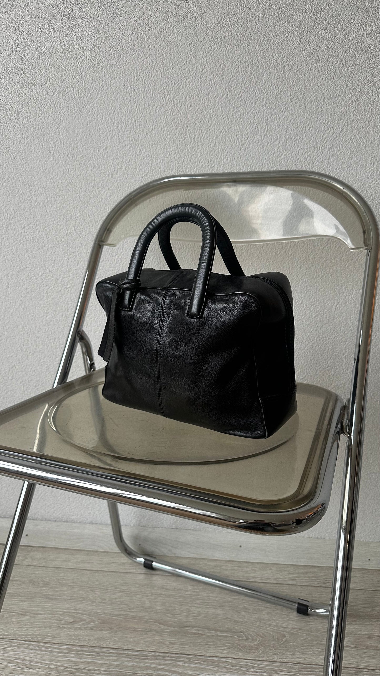 leather black small square handbag