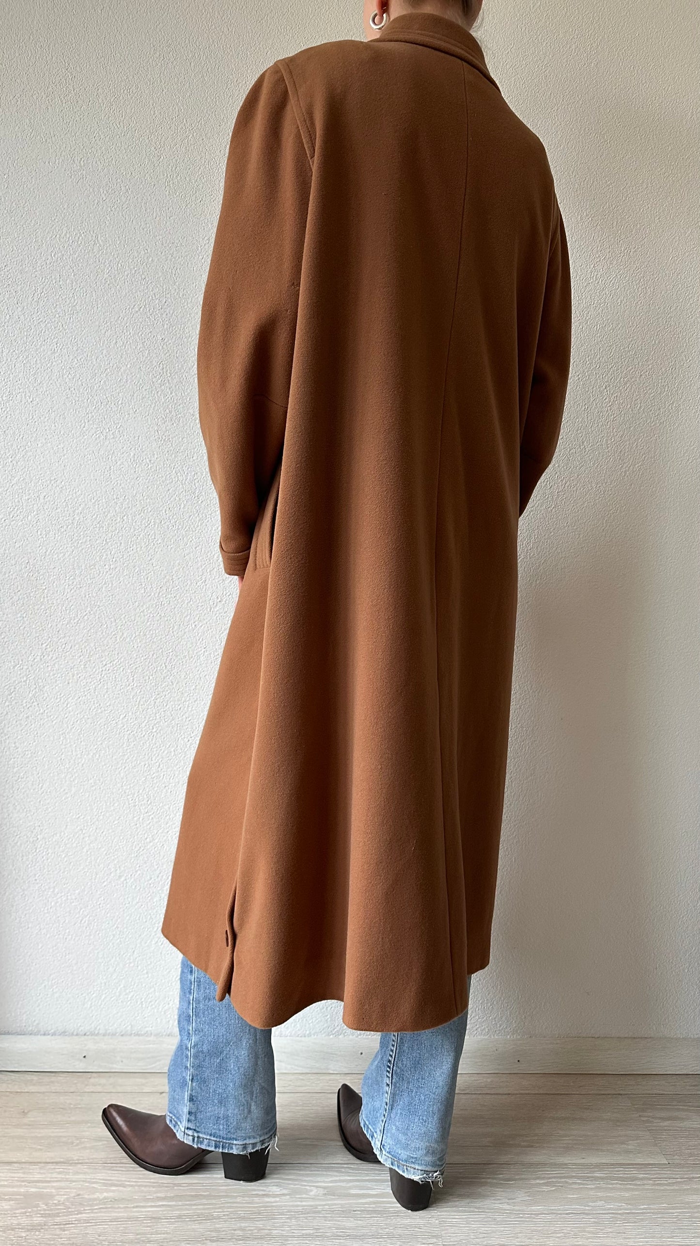 camel brown single breasted wool and cashmere coat