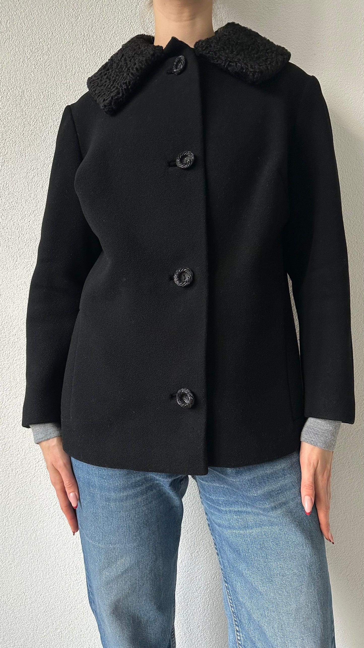 wool vintage black coat sheep collar