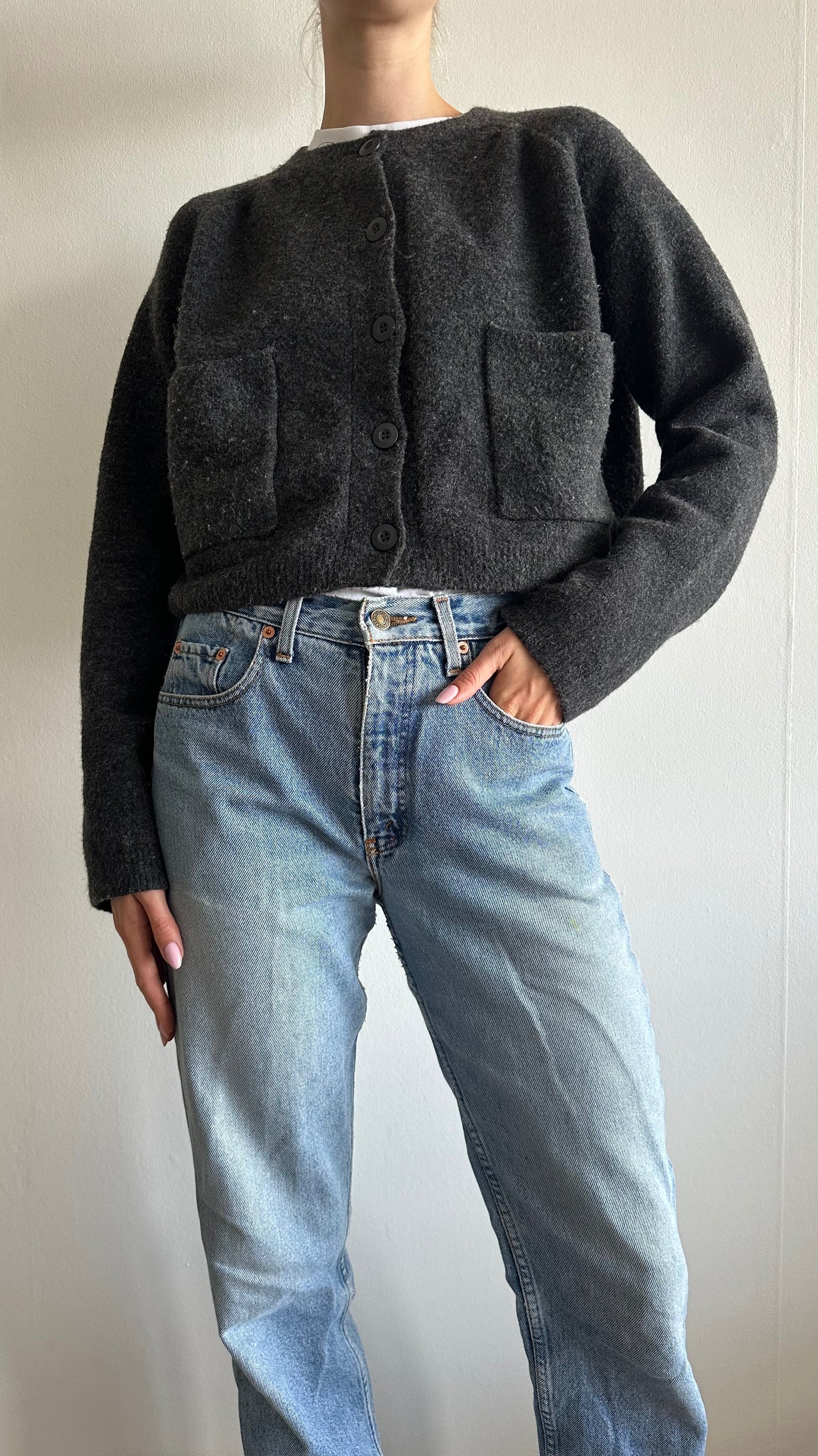 wool mix grey cardigan