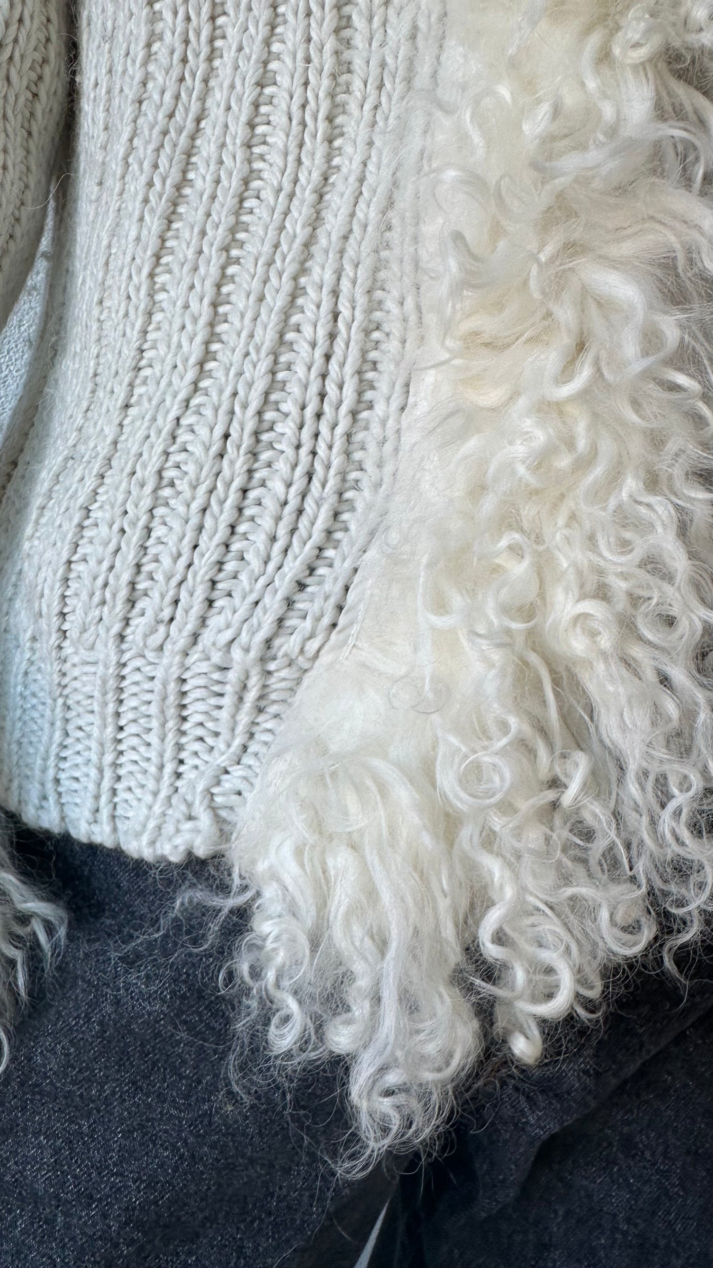 John Galliano vintage knitted cardigan with Mongolian lamb fur (off-white)