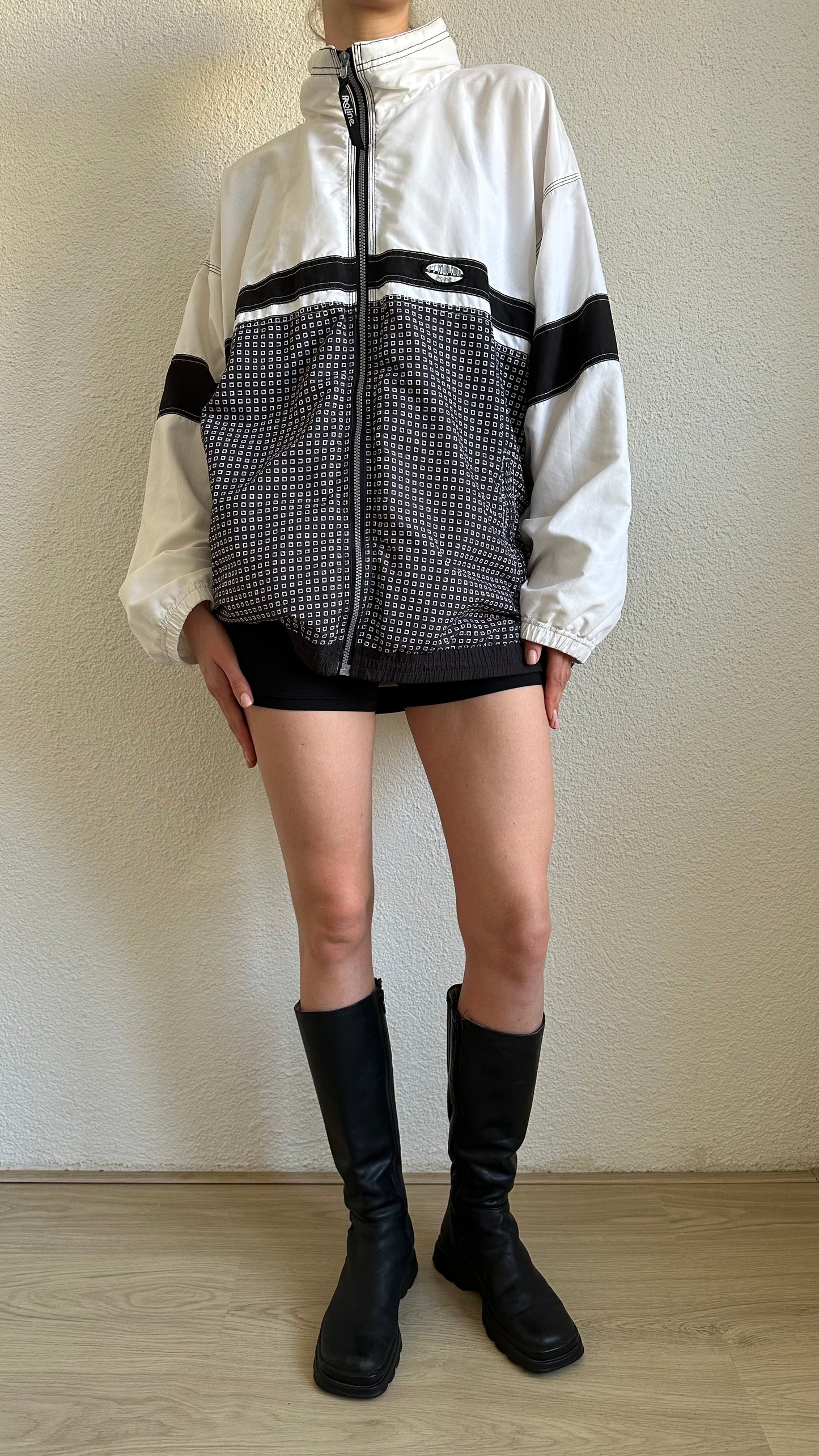 vintage track jacket windbreaker black and white